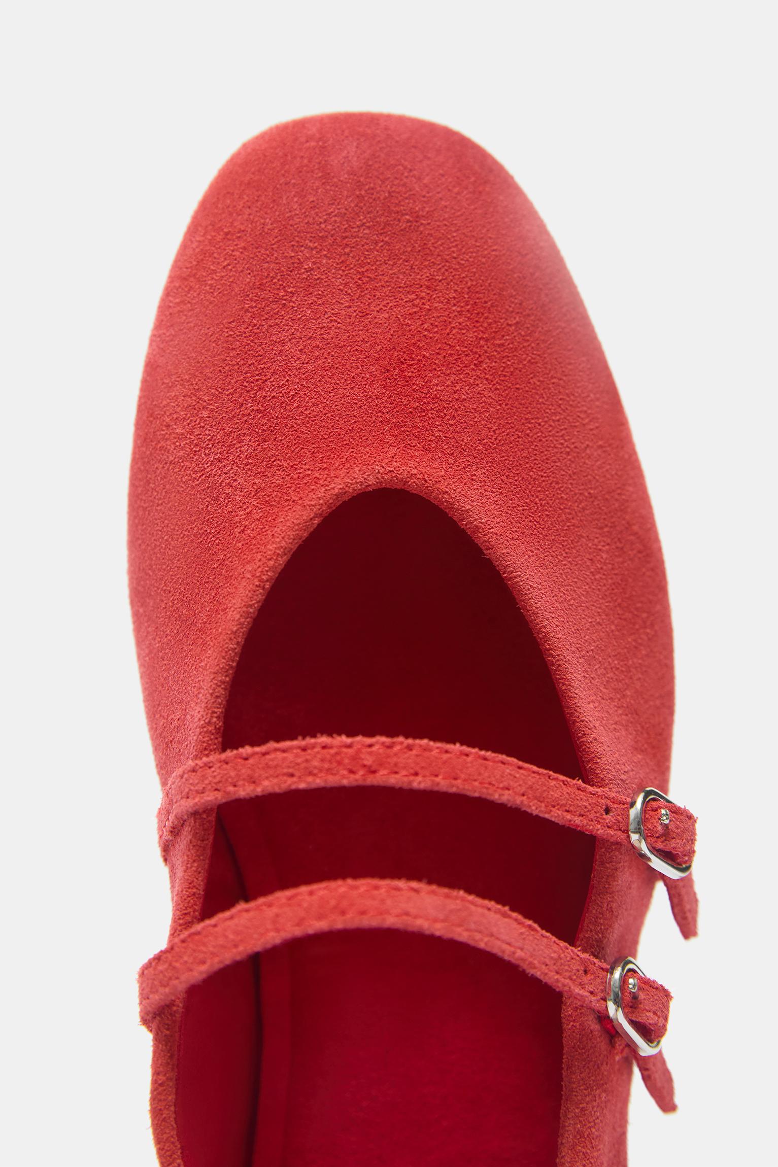 Leather strap ballerinas — Red
