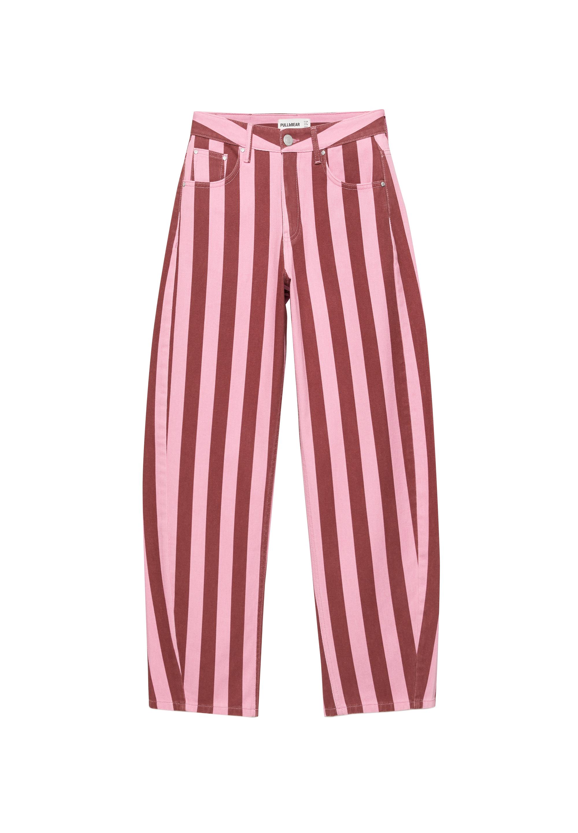 Striped barrel jeans — Pink