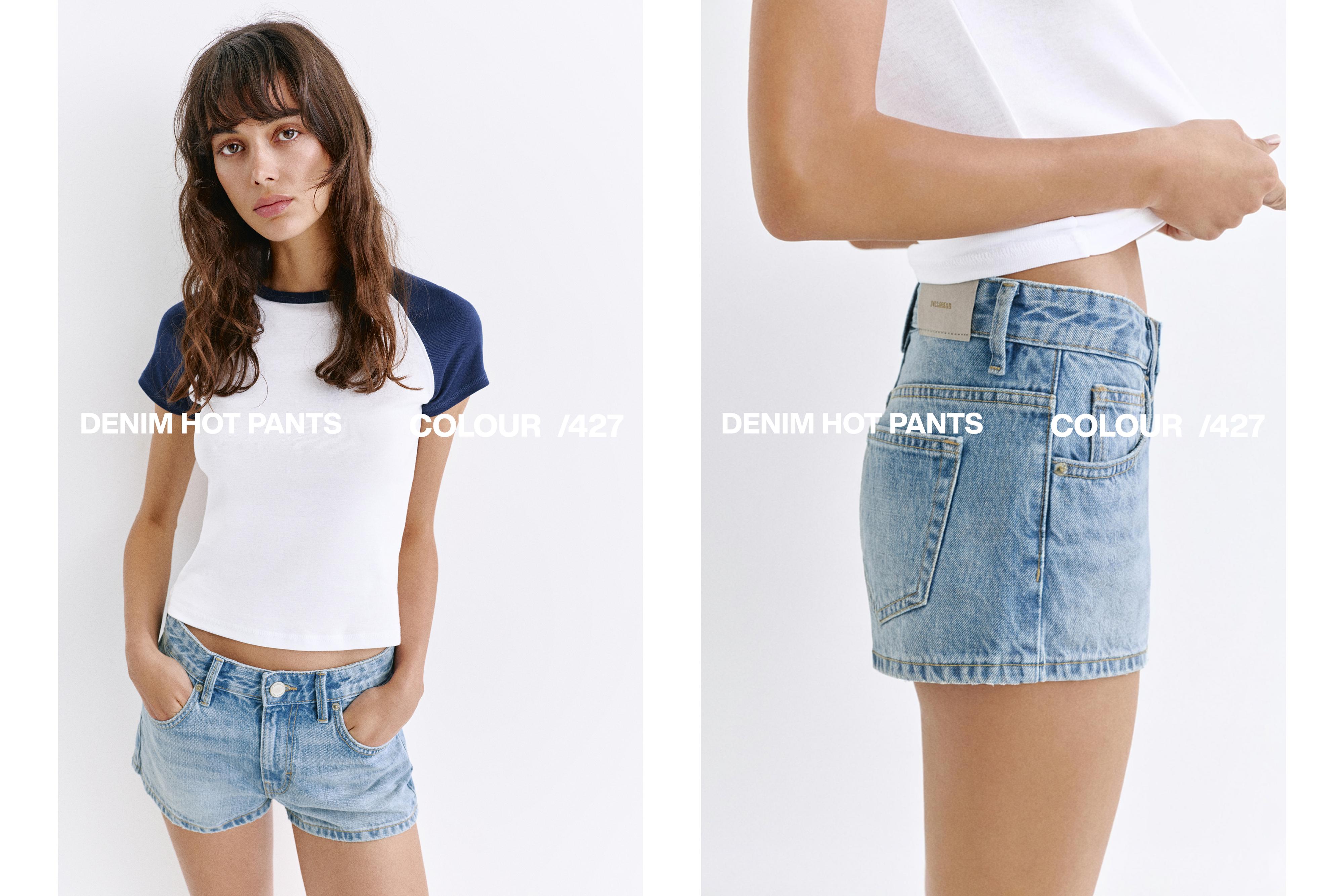 Low-rise denim mini shorts — Medium blue
