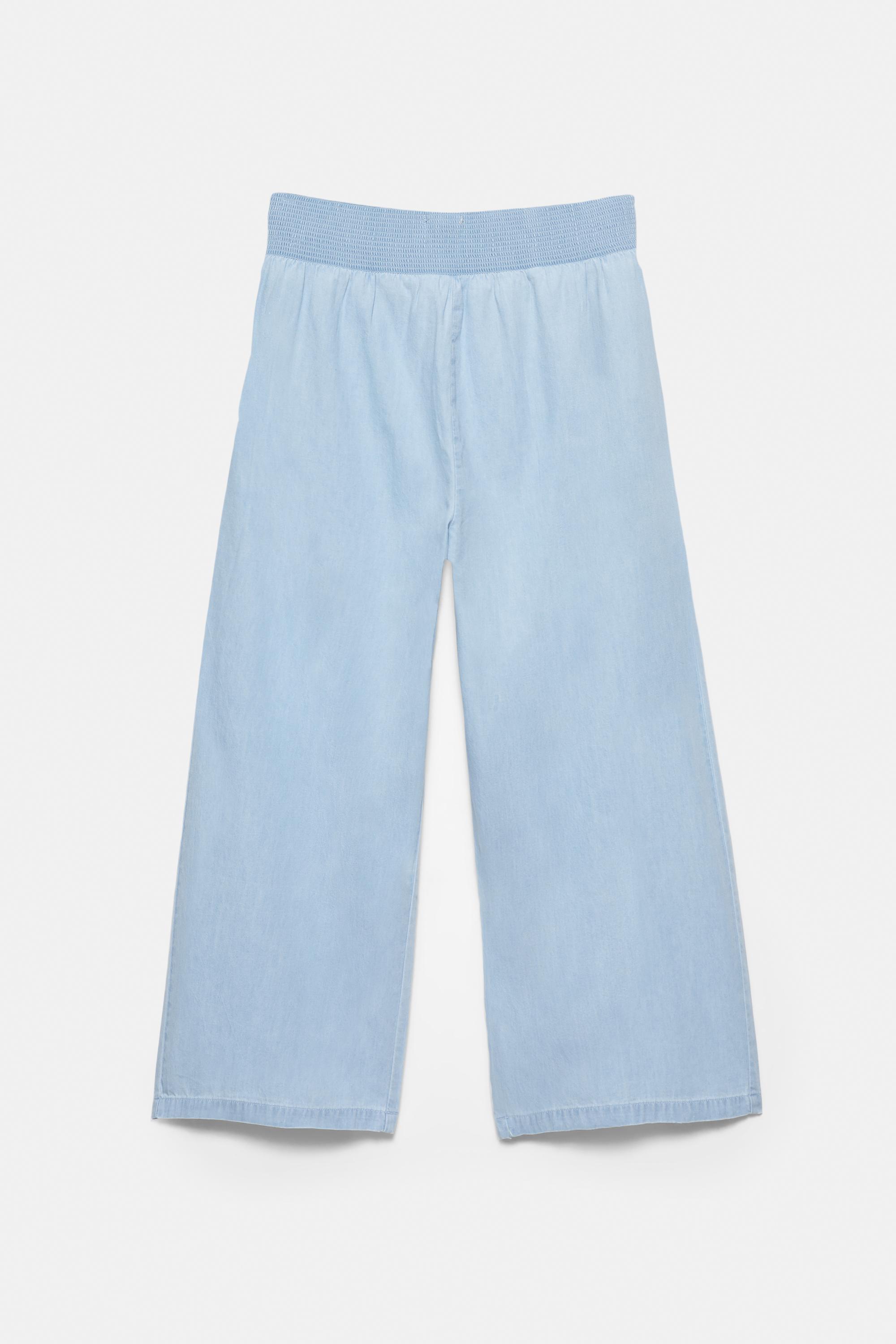 Flowing denim trousers with elasticated waist — Pale blue