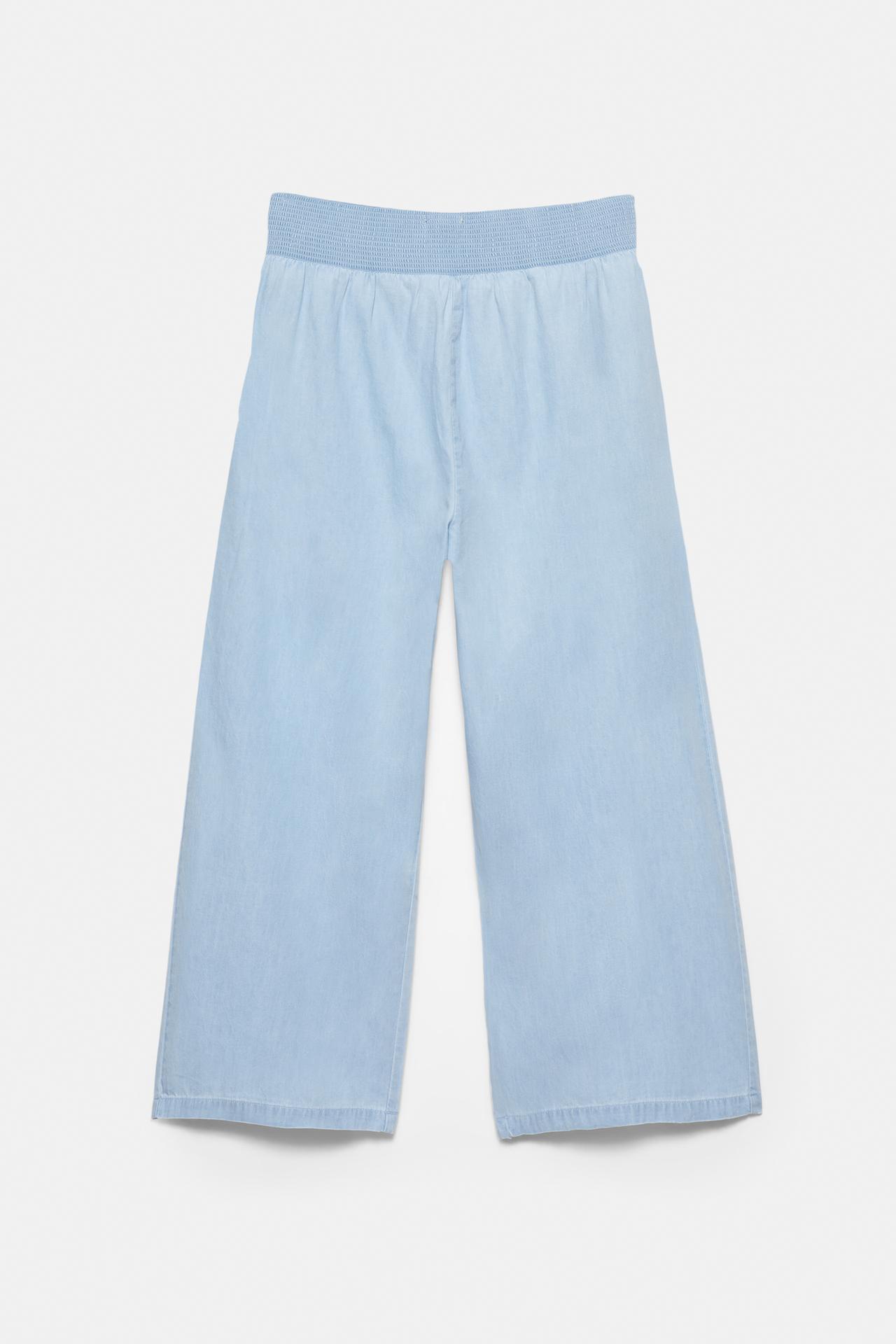 Flowing denim trousers with elasticated waist — Pale blue