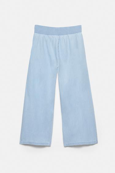 Flowing denim trousers with elasticated waist — Pale blue 5