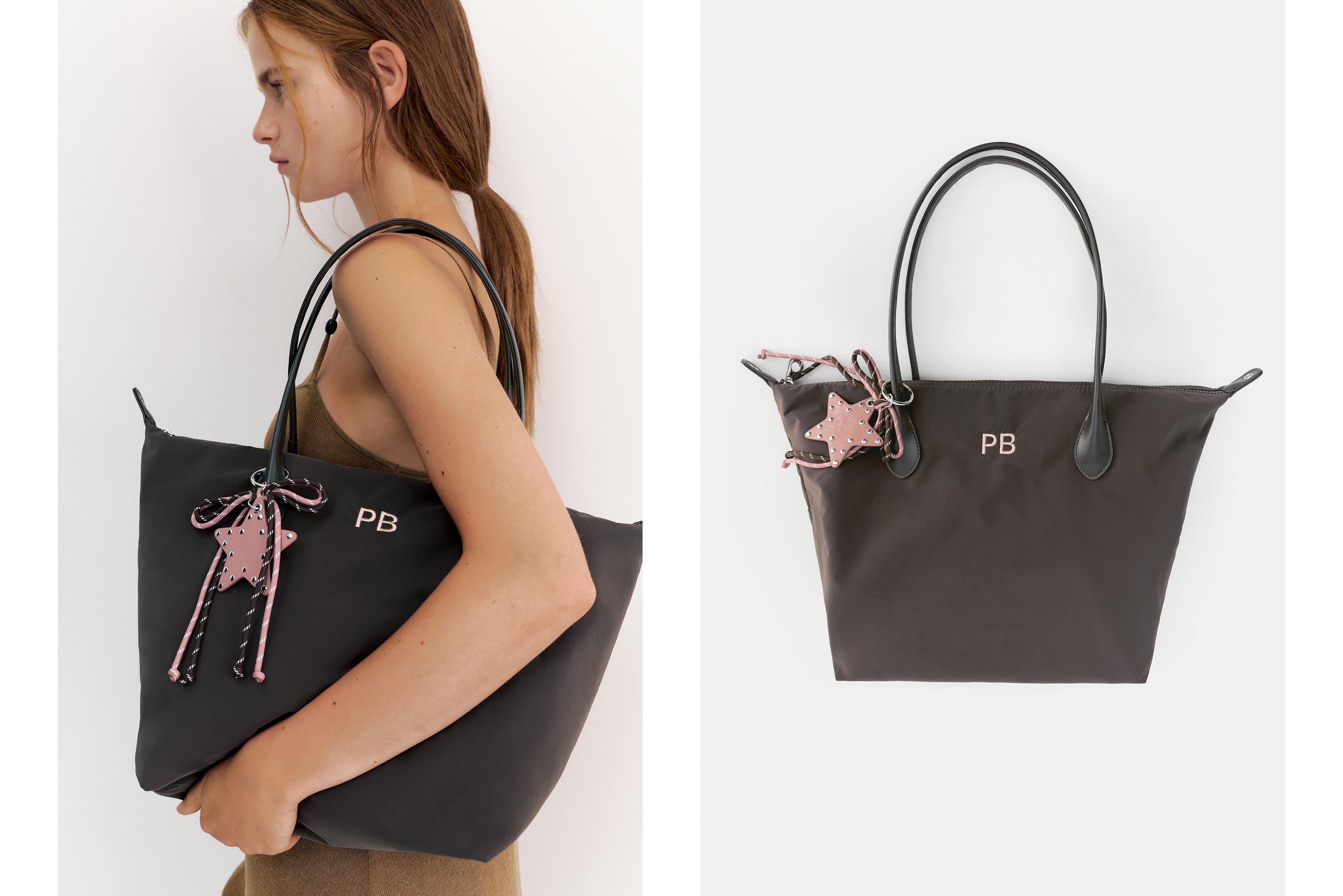 Embellished nylon tote bag — Brown