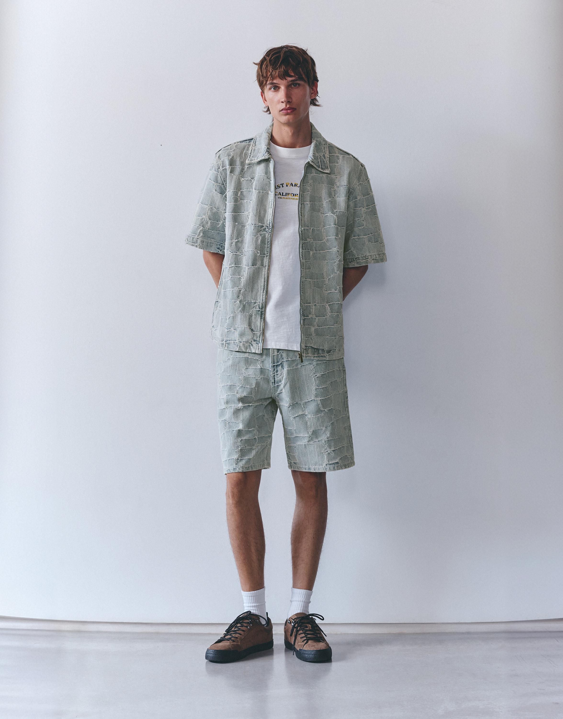 Jacquard denim Bermuda shorts — Pale indigo