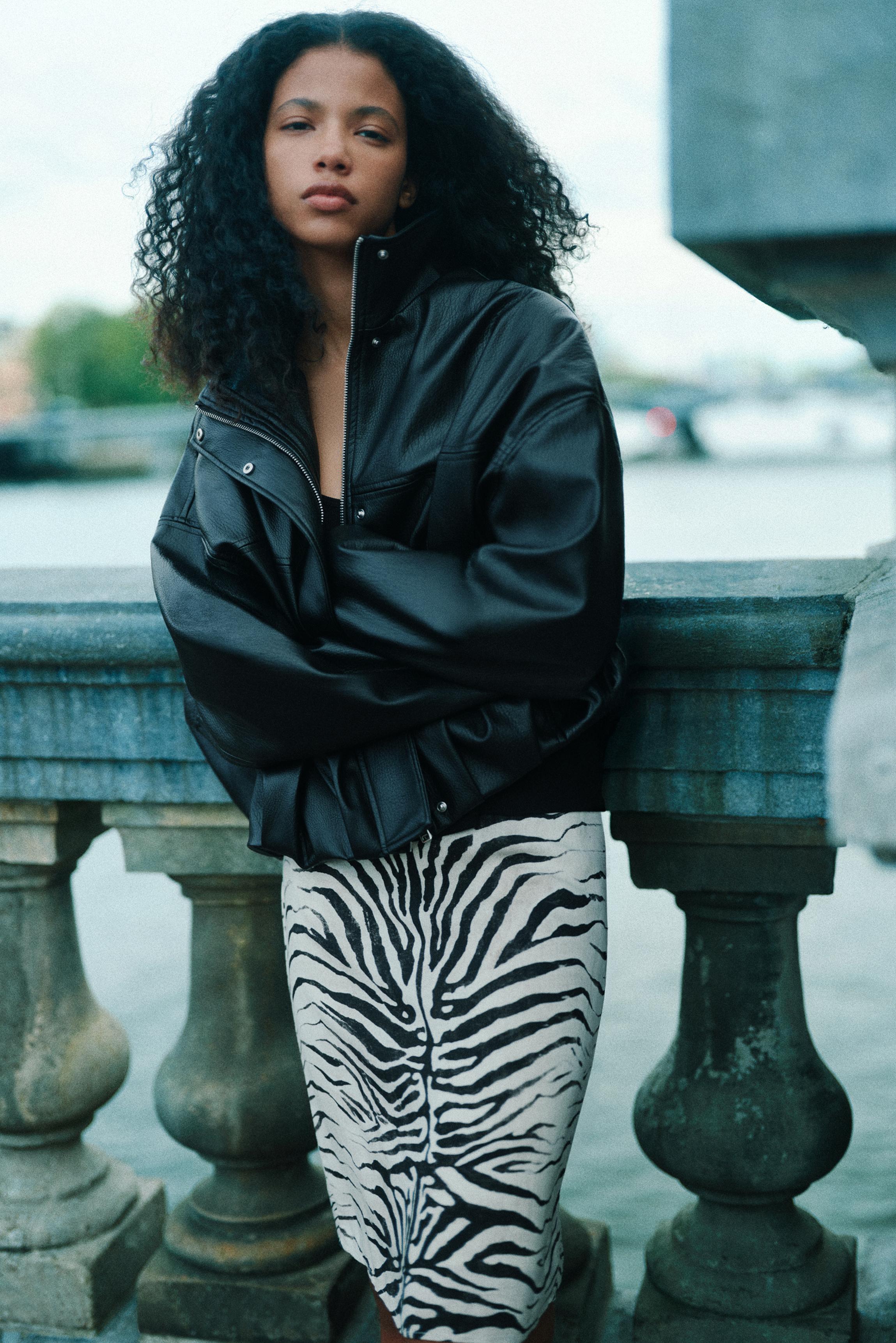 Leather effect balloon jacket — Black