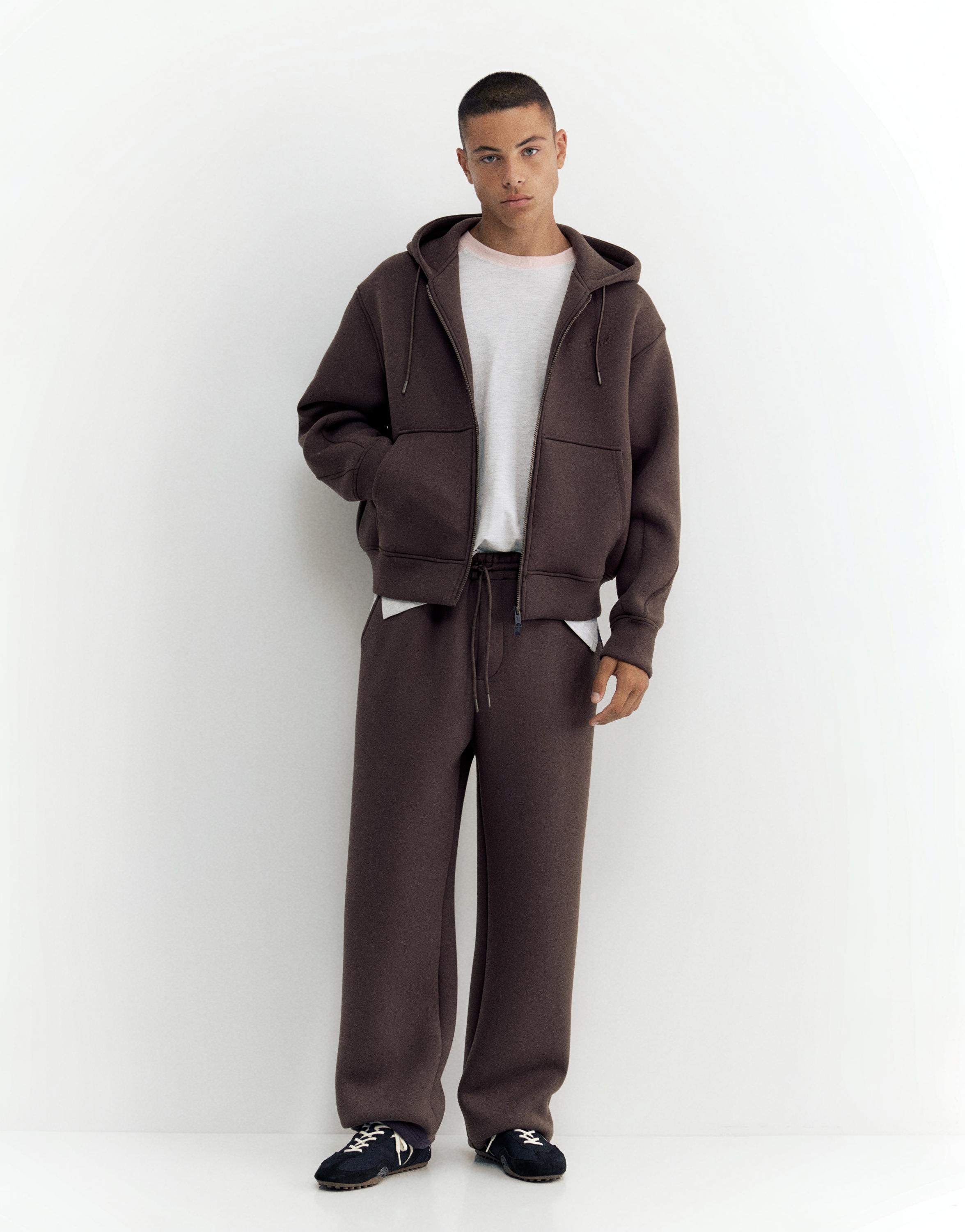 Neoprene-effect zip-up hoodie — Anthracite grey