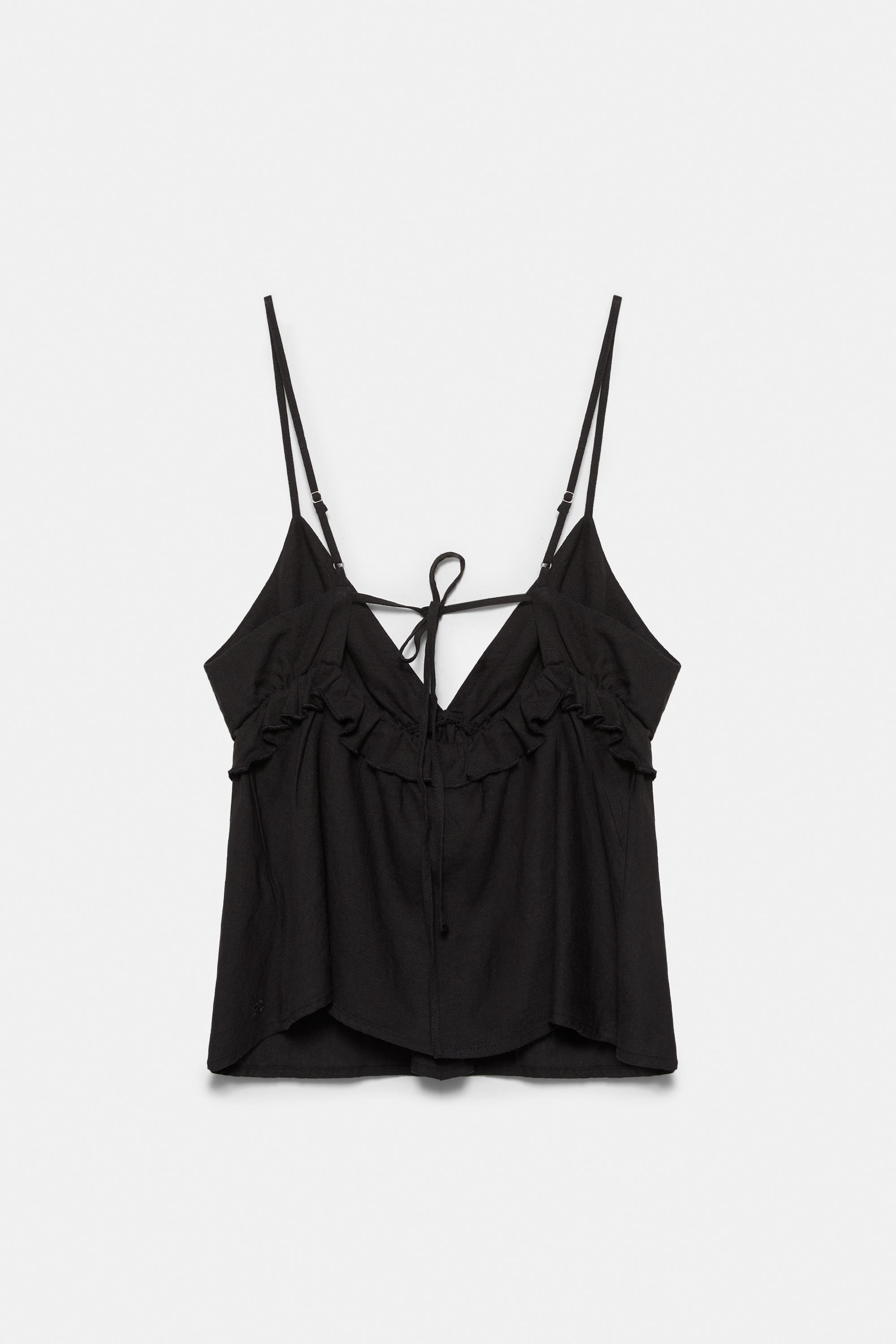 Ruffled linen top — Black