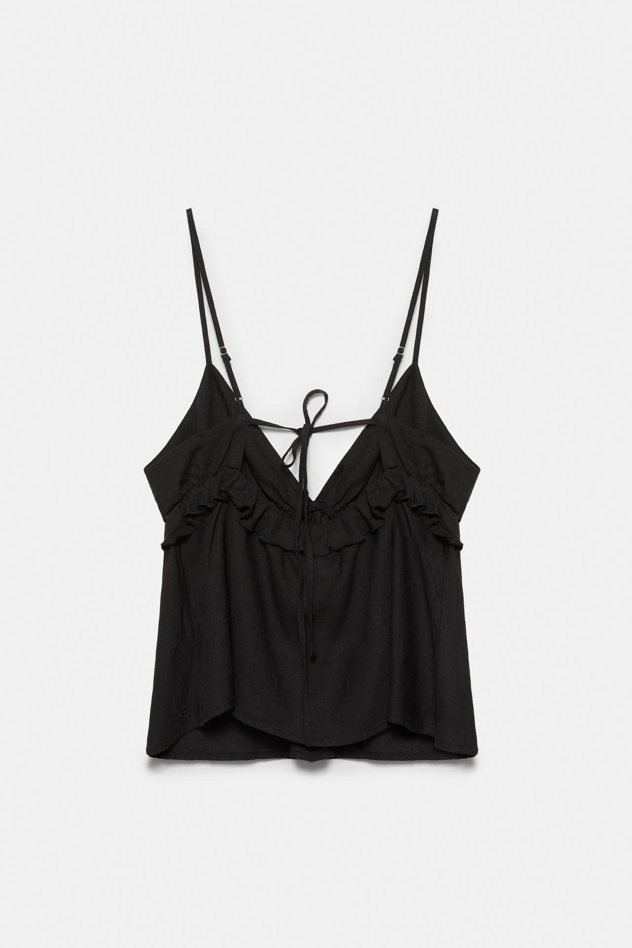 Ruffled linen top — Black
