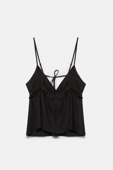 Ruffled linen top — Black 7