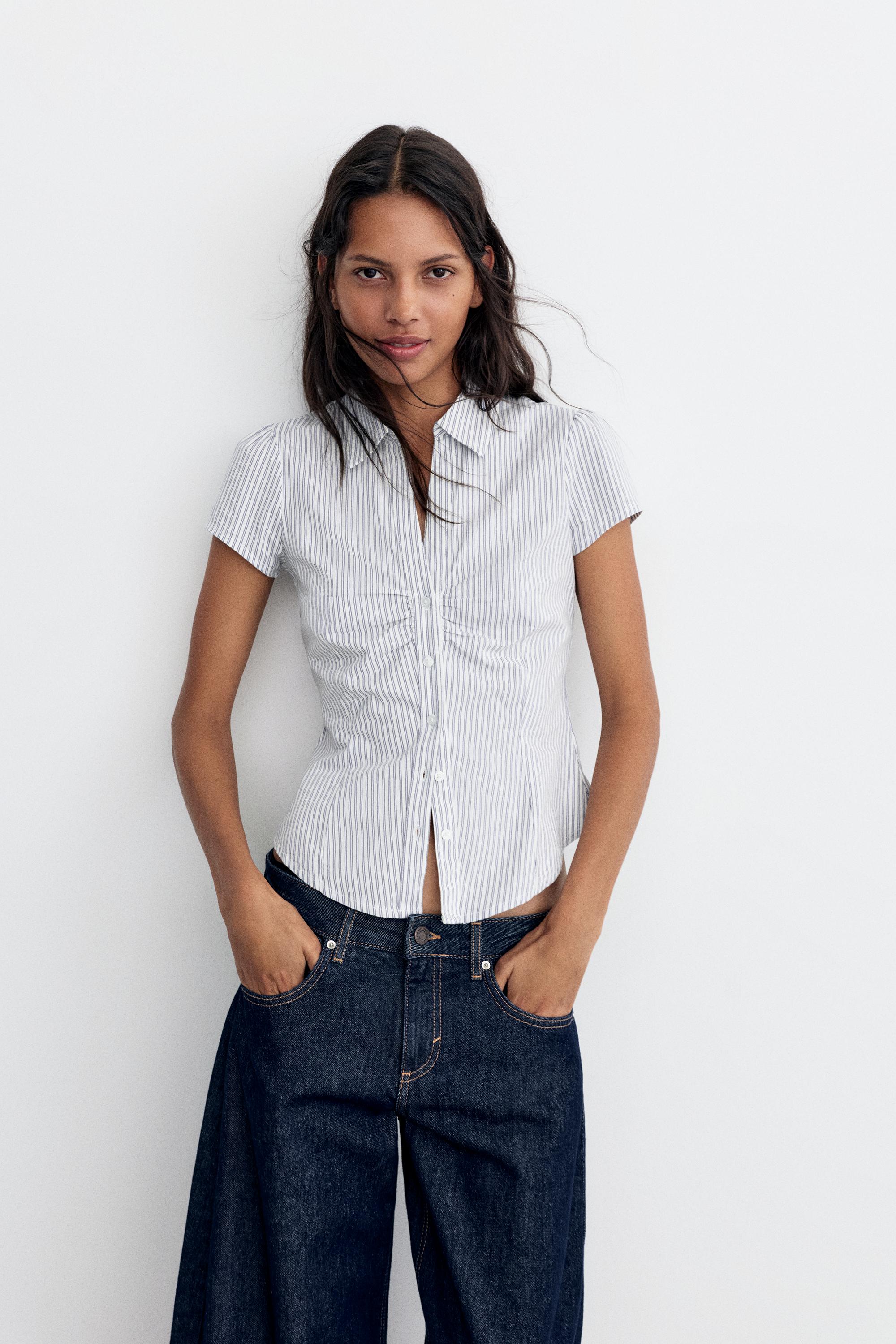 Slim fit short sleeve shirt — Blue/White