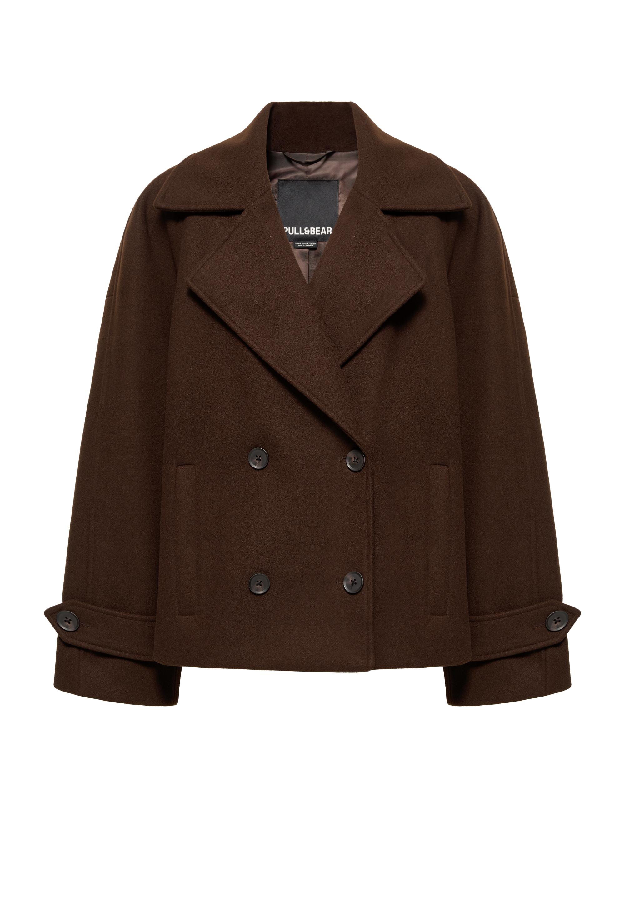 Short felt texture coat — Chocolate