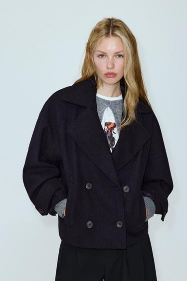Short felt texture coat — Navy 1