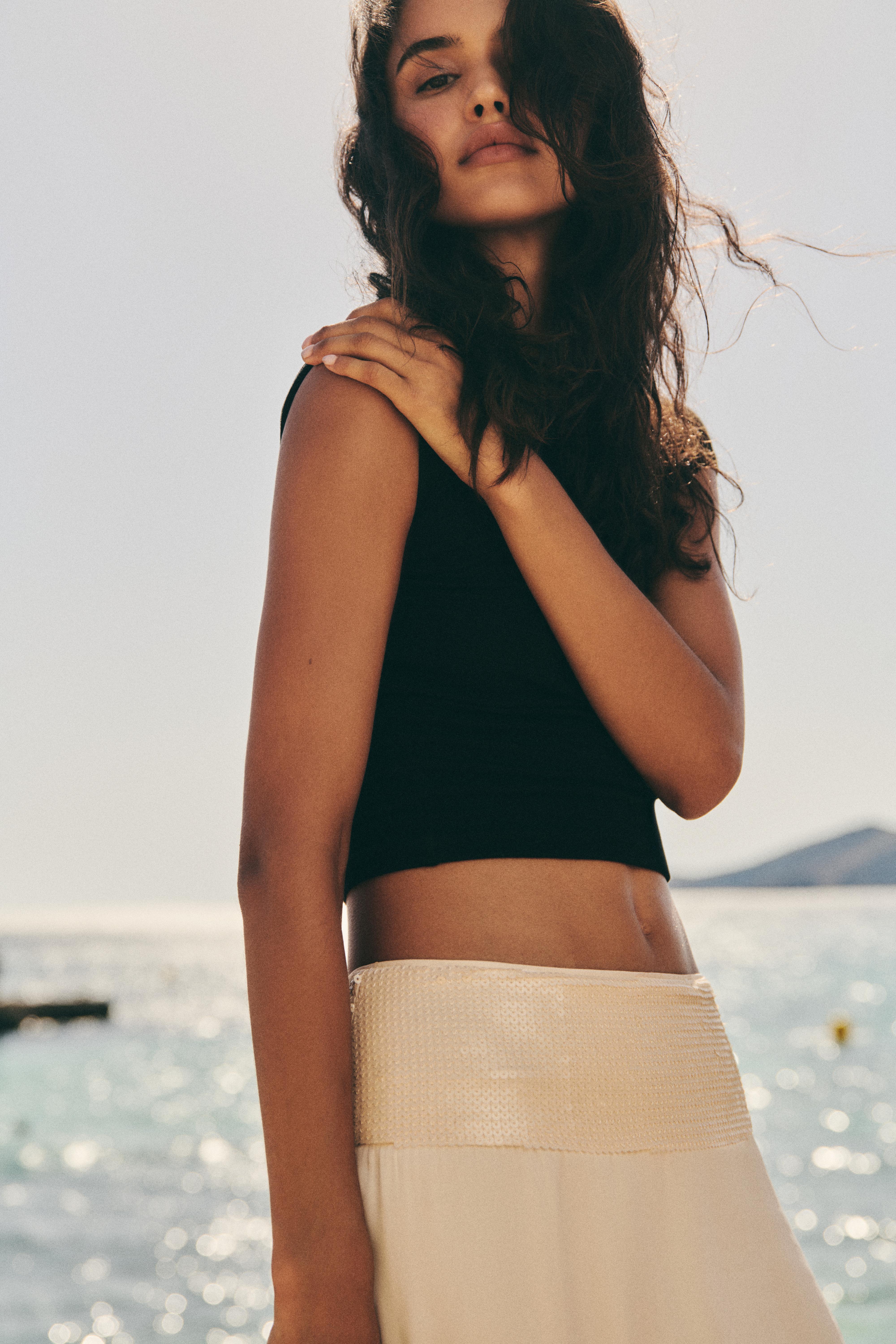 Sequin-detailed midi skirt — Ecru