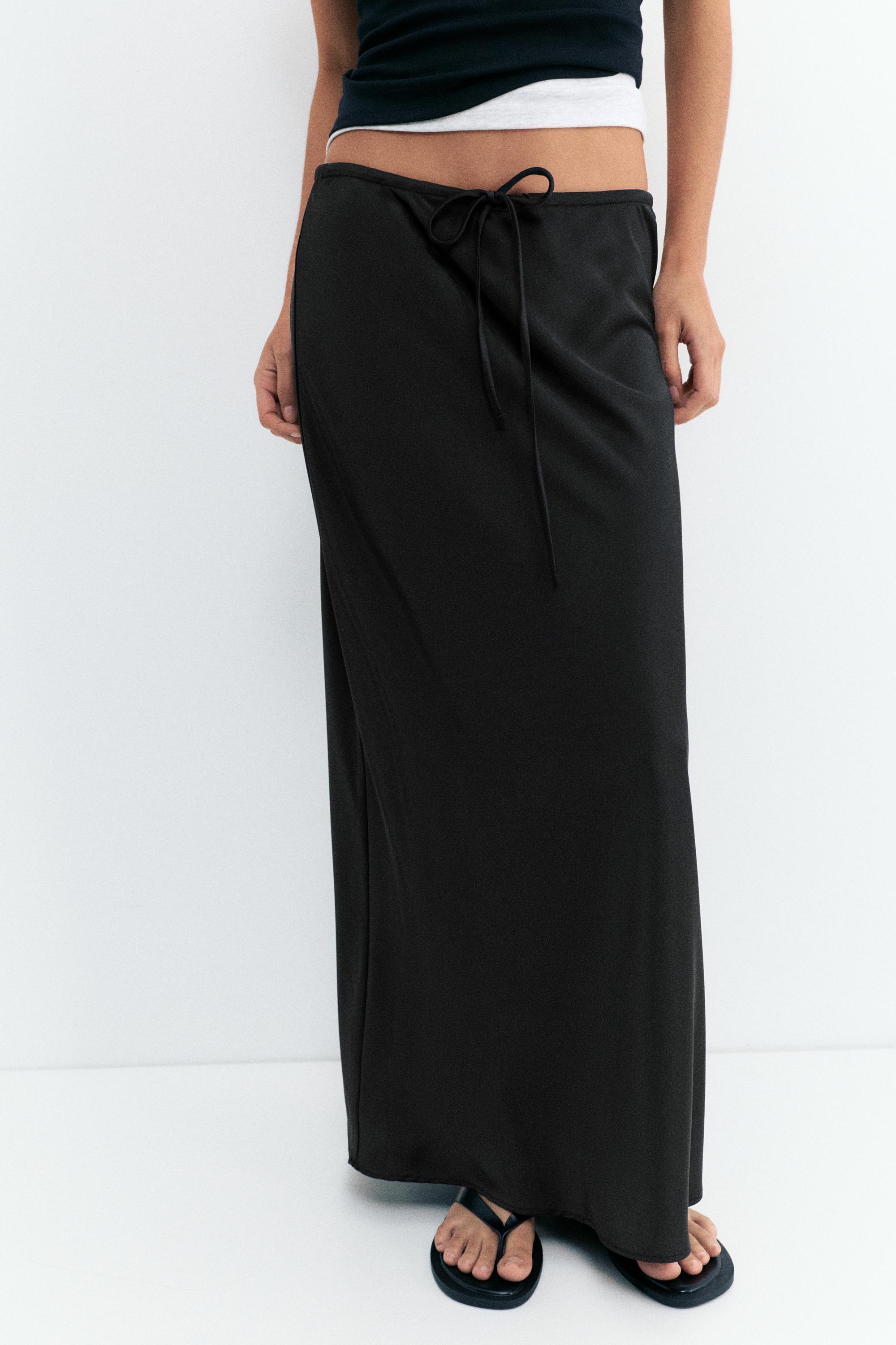 Satin midi skirt — Black