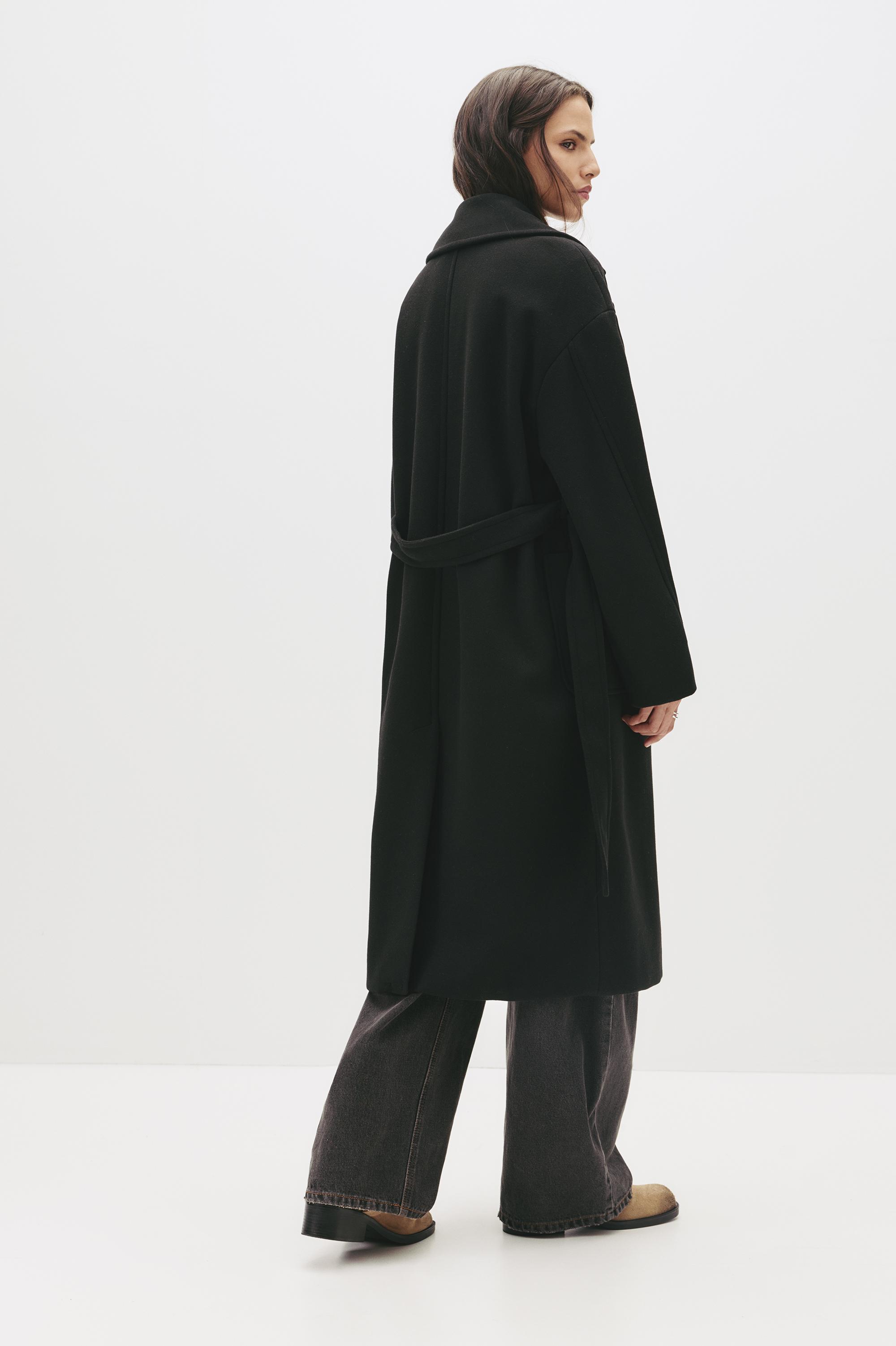 Kuşaklı uzun kaşe kaban - Görsel 39