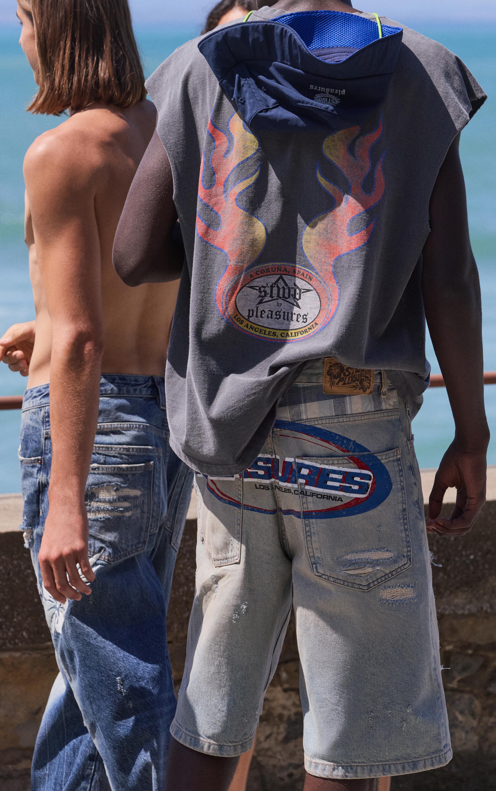 Pleasures x STWD skater denim Bermuda shorts — Medium blue