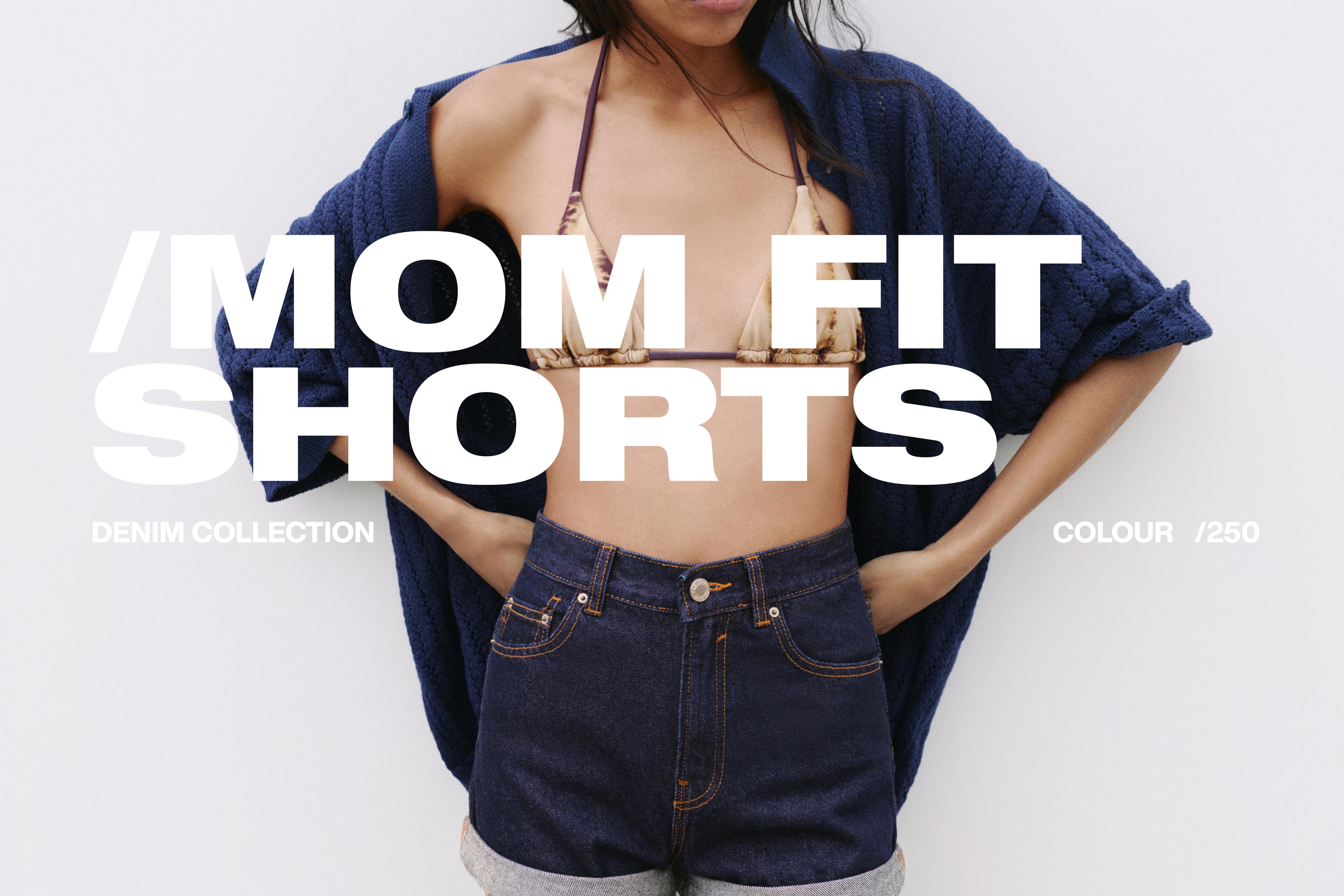 Denim mom fit shorts with turn-up hems — Navy