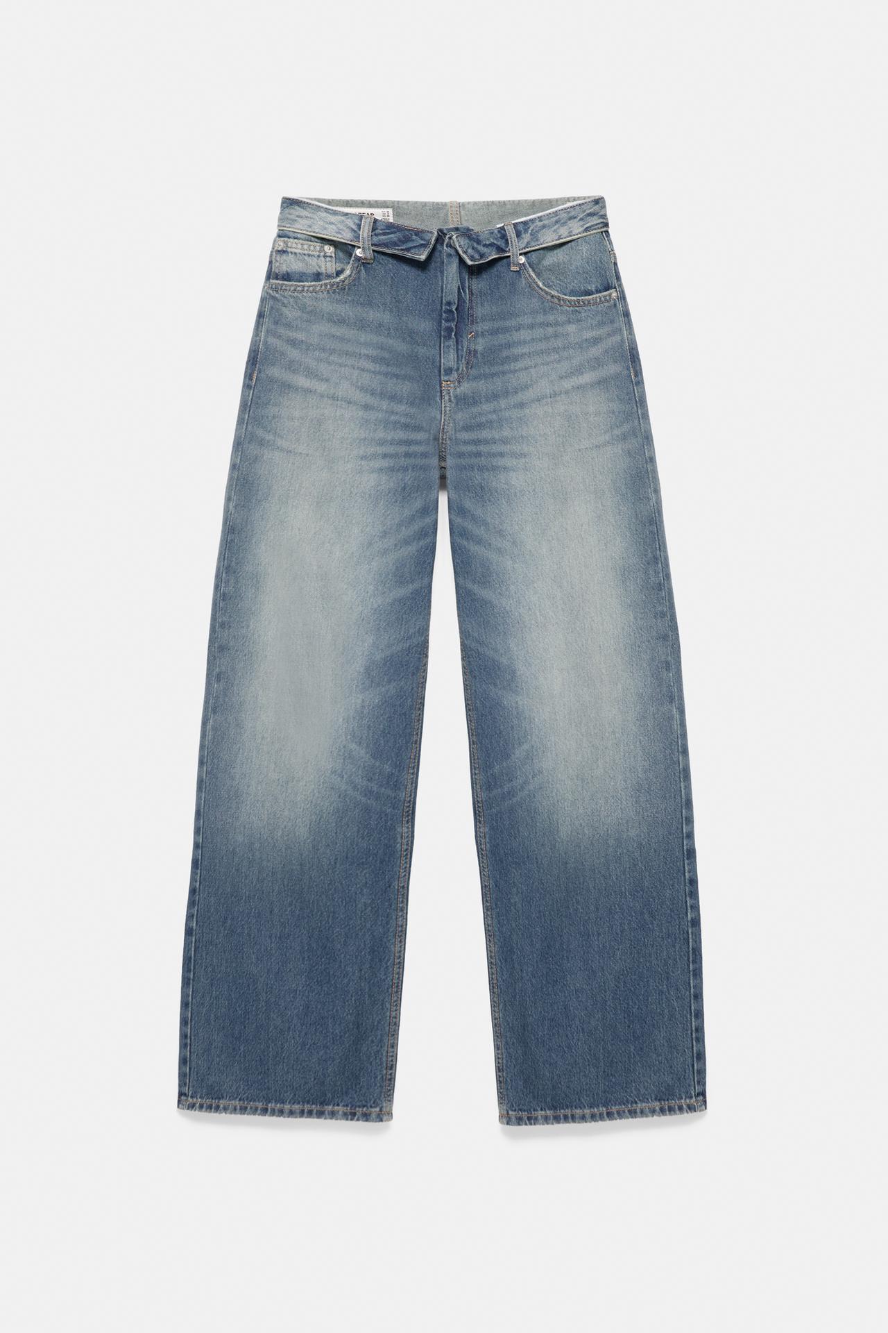Balloon relaxed fit jeans with turned-up waistband — Greenish blue