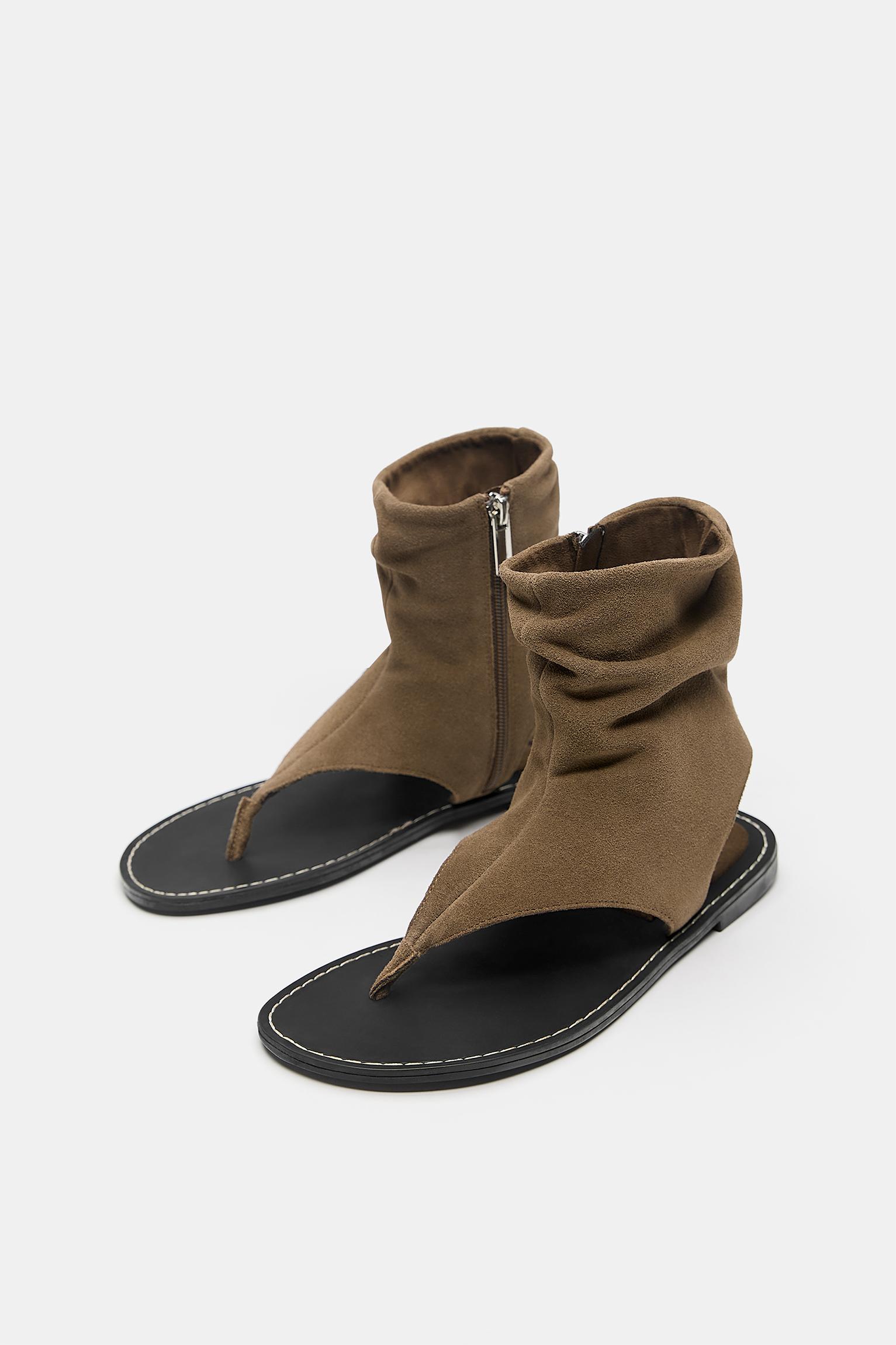 Leather bootie sandals — Brown