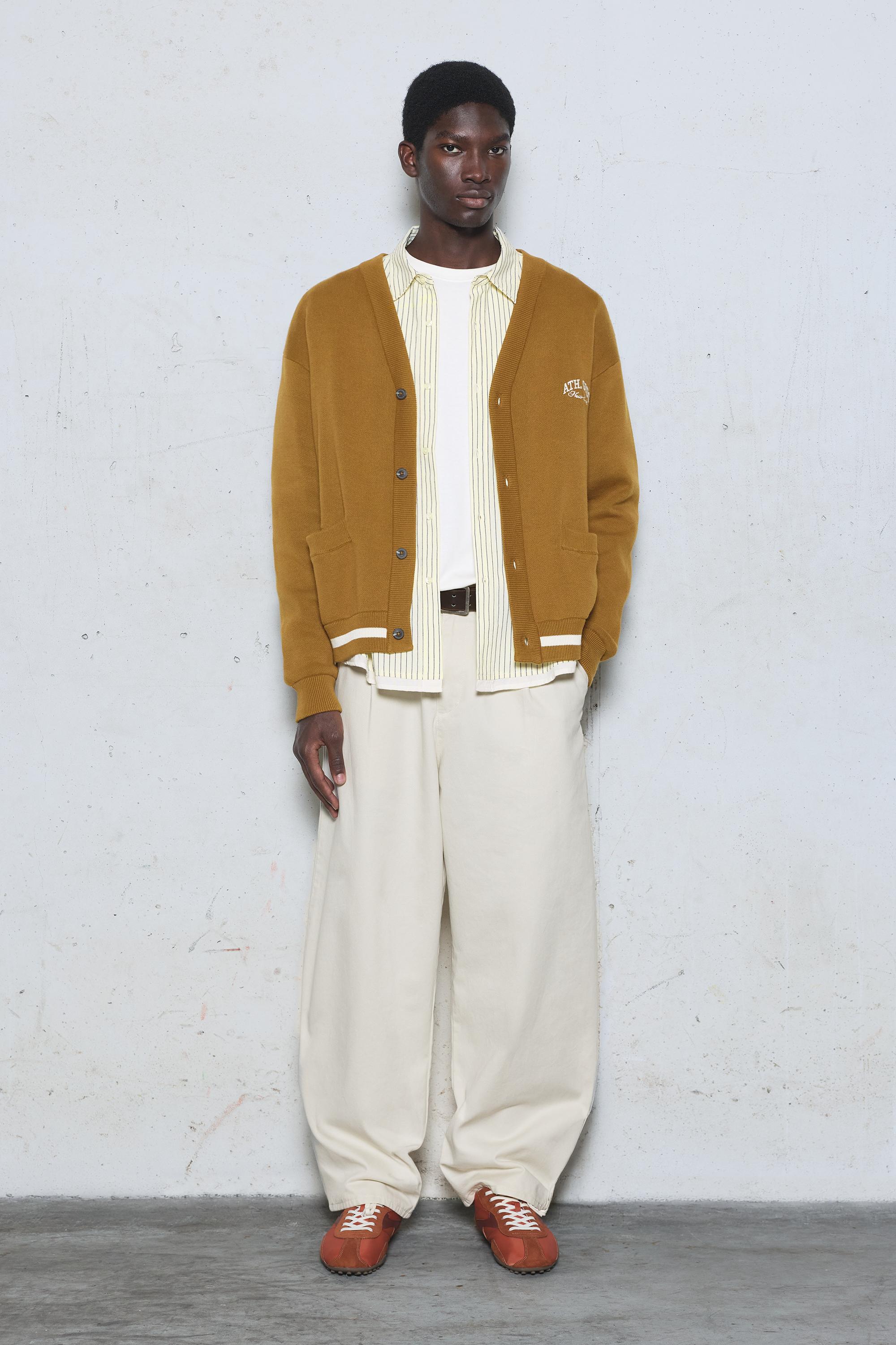 Embroidered varsity cardigan — Tobacco brown