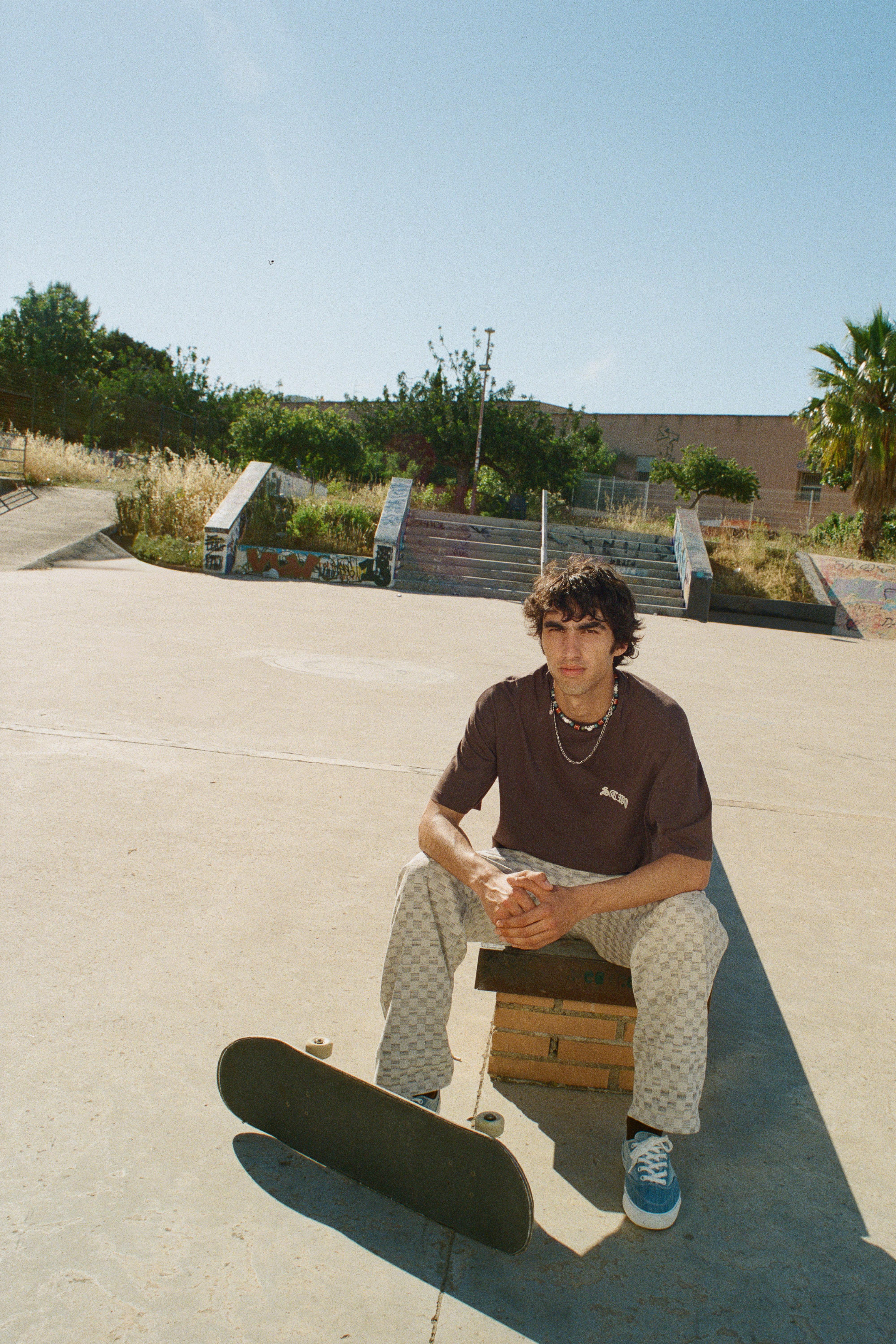 Checked baggy relaxed fit trousers — Ecru