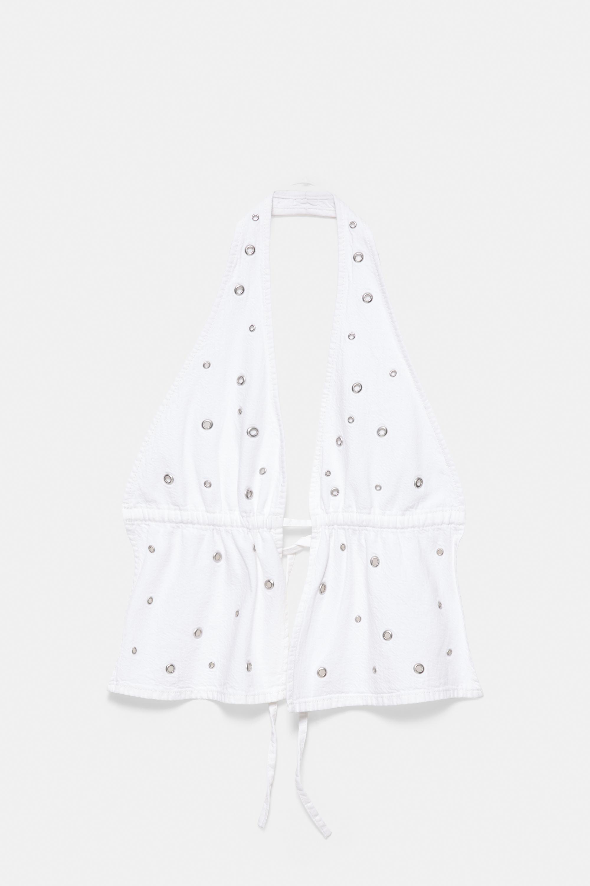 Eyelet halter top — White