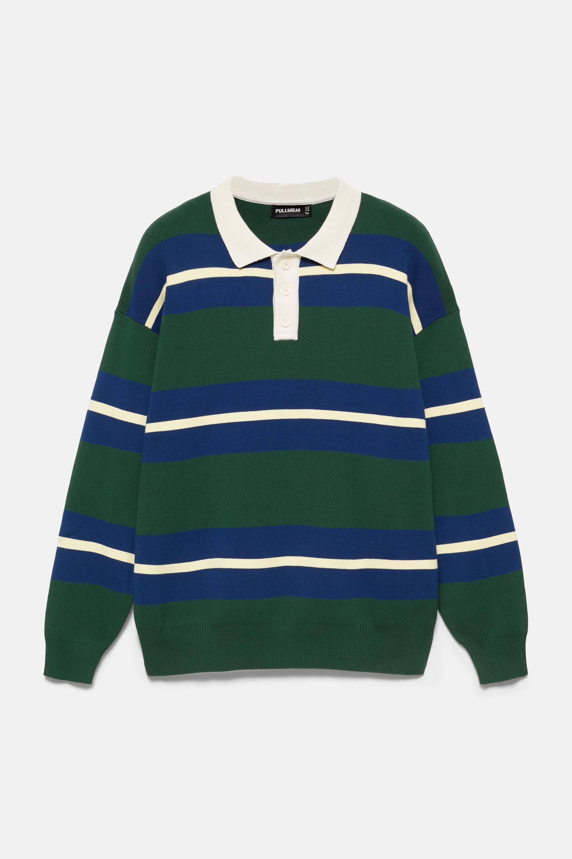 Striped knit polo shirt — Bottle