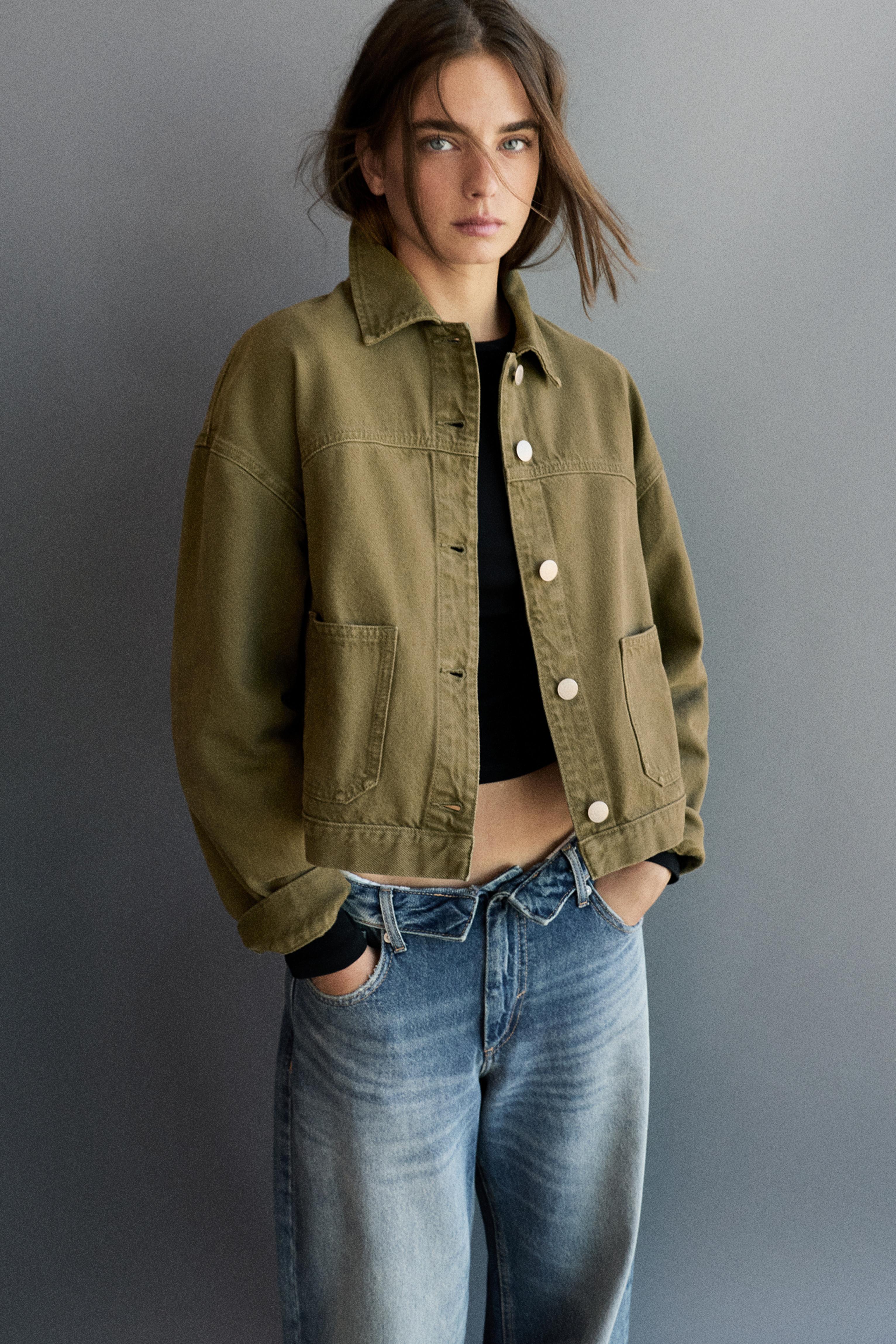 Boxy denim overshirt — Khaki