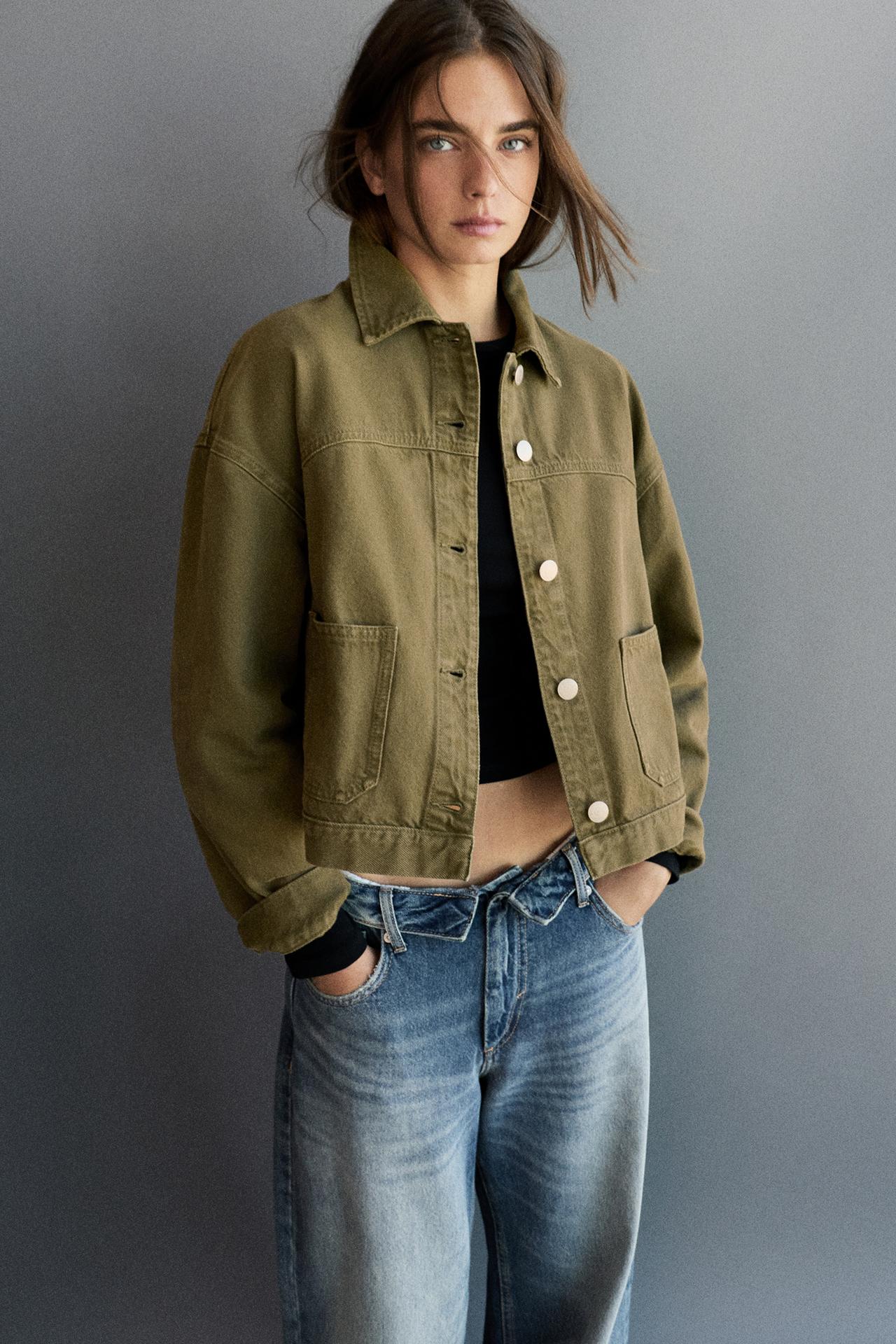 Boxy denim overshirt — Khaki