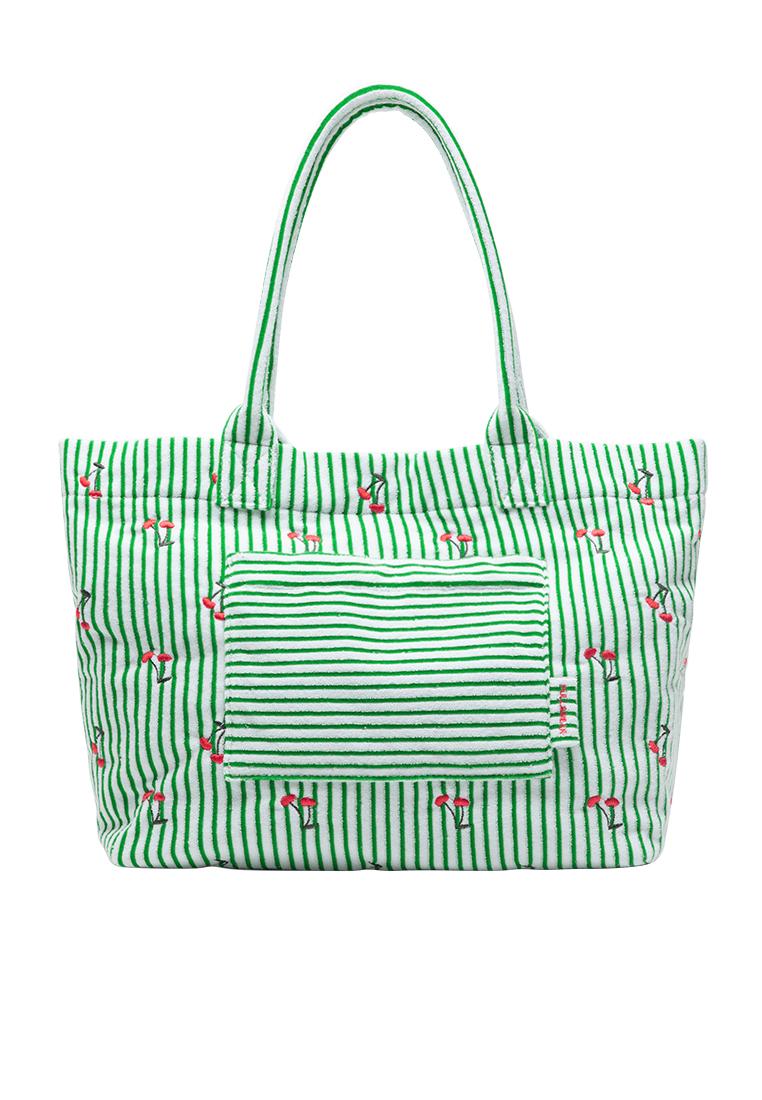 Striped towel shopper bag — Khaki
