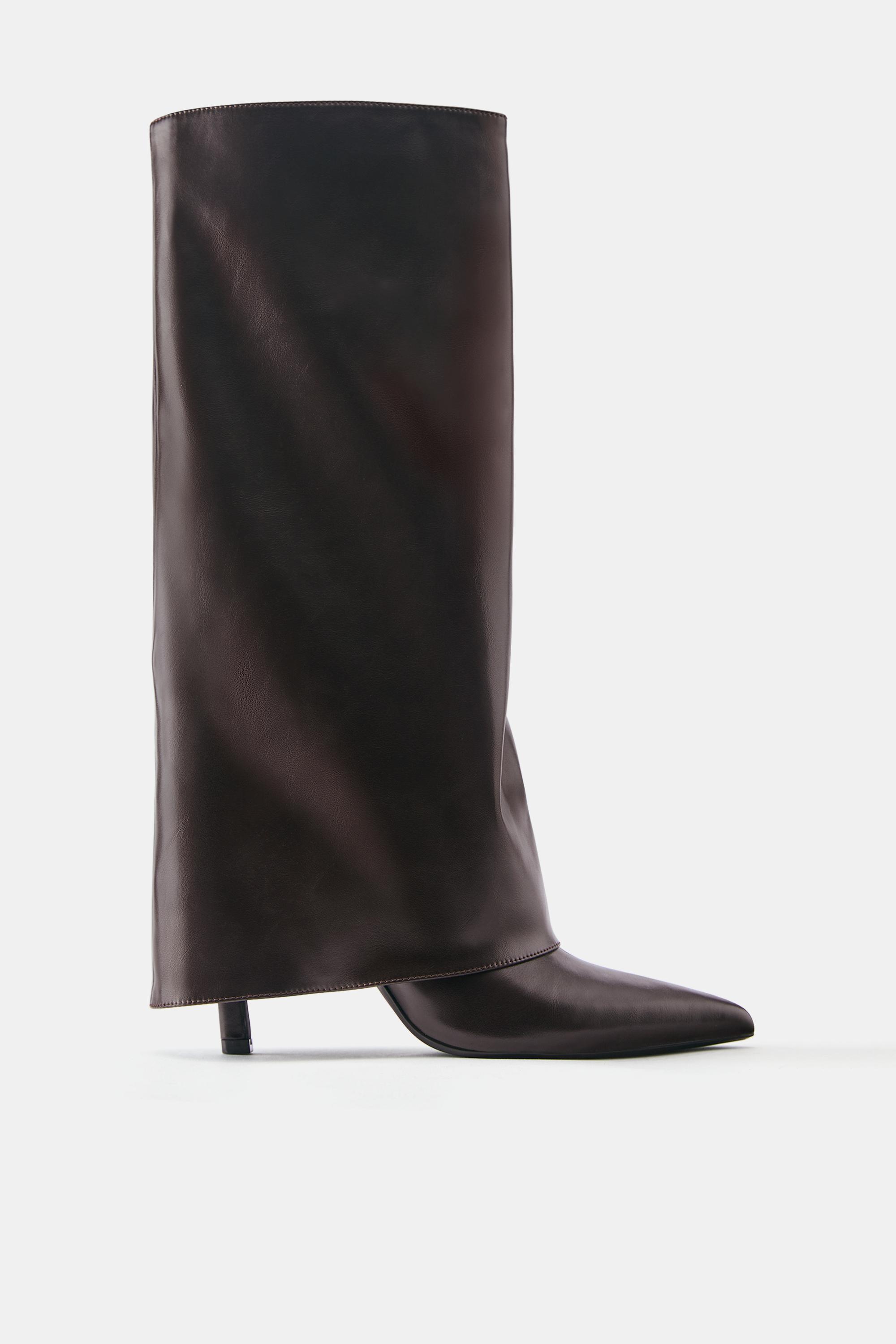 Heeled footed leggings boots — Brown