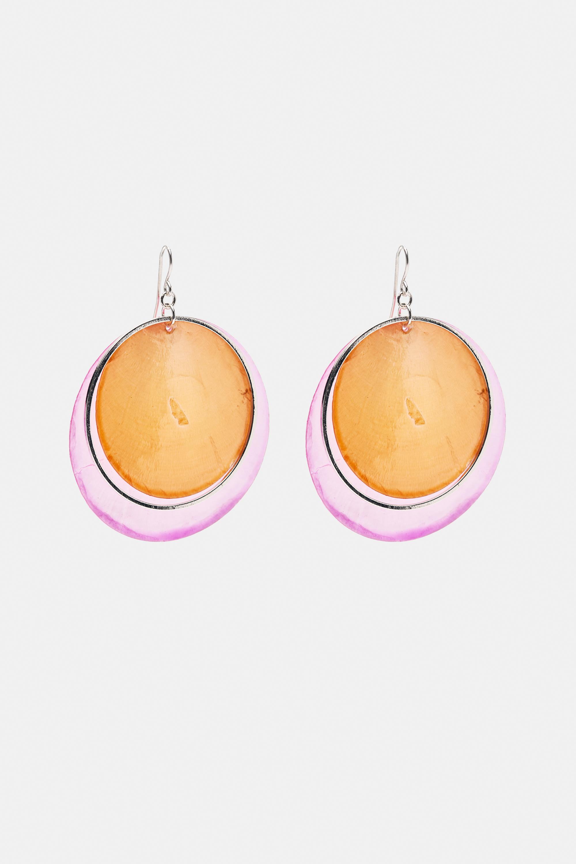 Mother-of-pearl-effect double earrings — Orange