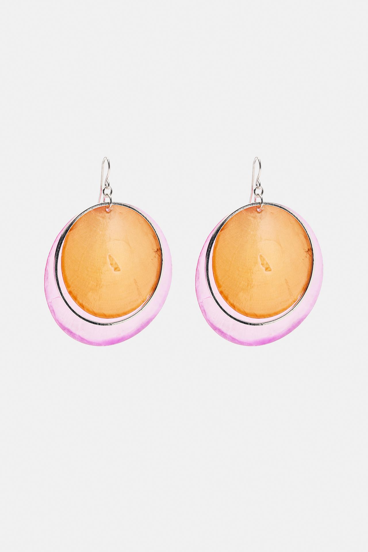 Mother-of-pearl-effect double earrings — Orange
