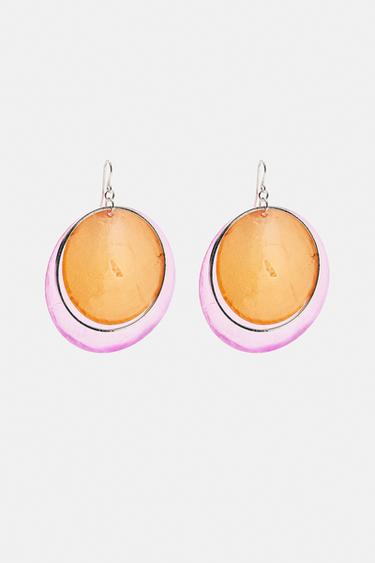Mother-of-pearl-effect double earrings — Orange 1