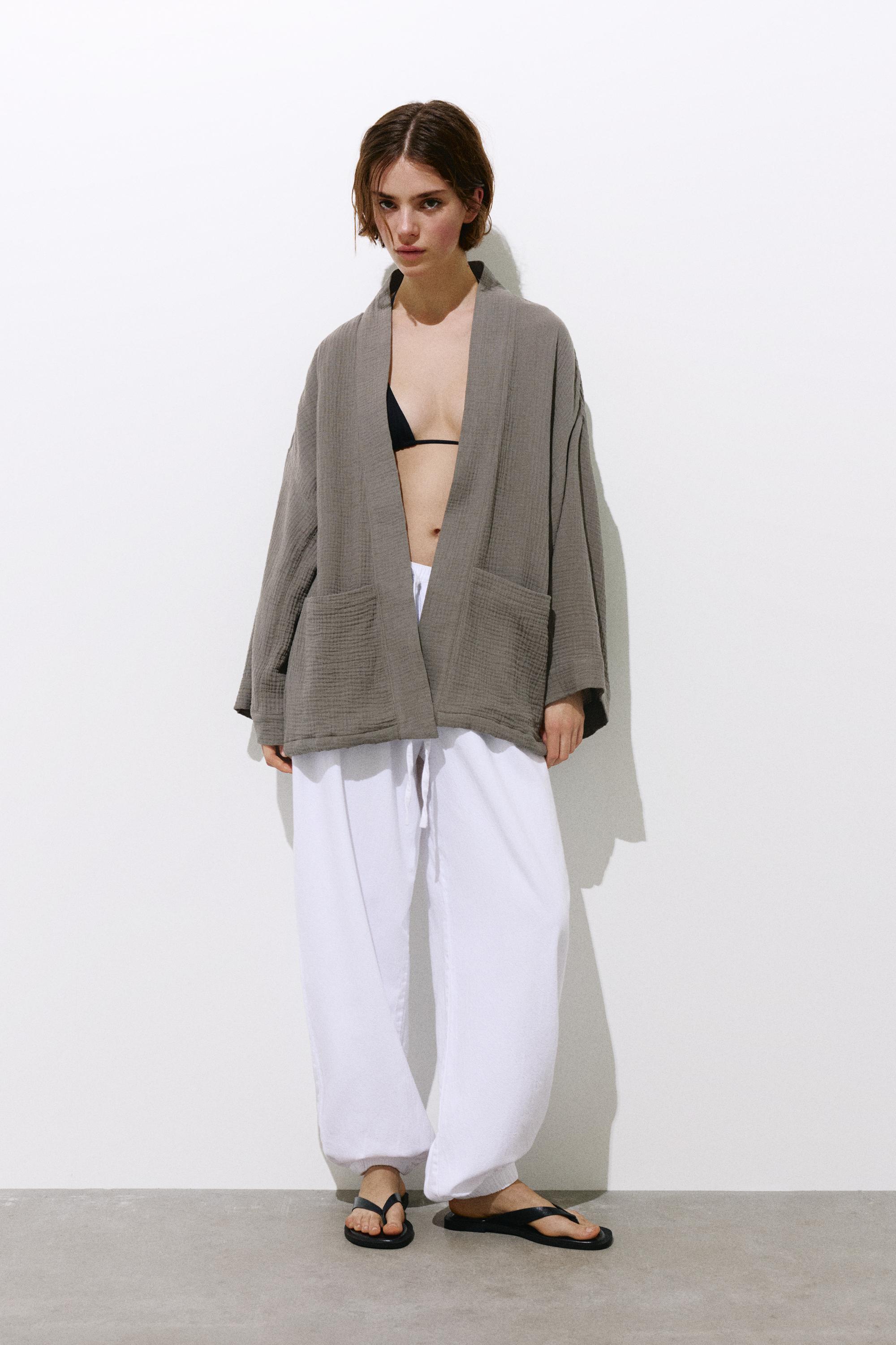 Crepe kimono — Dark khaki