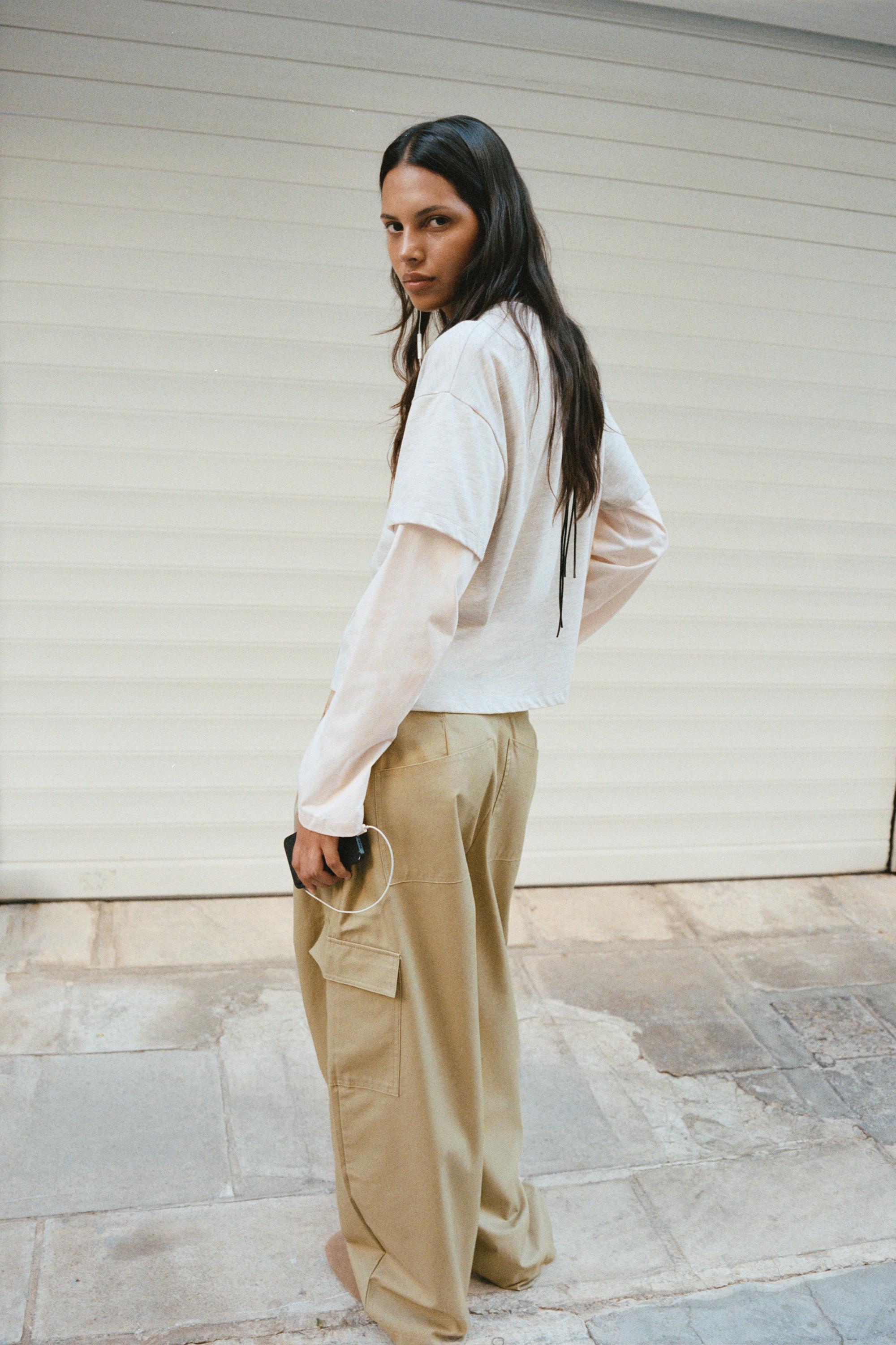 Balloon cargo trousers with belt — Dark camel