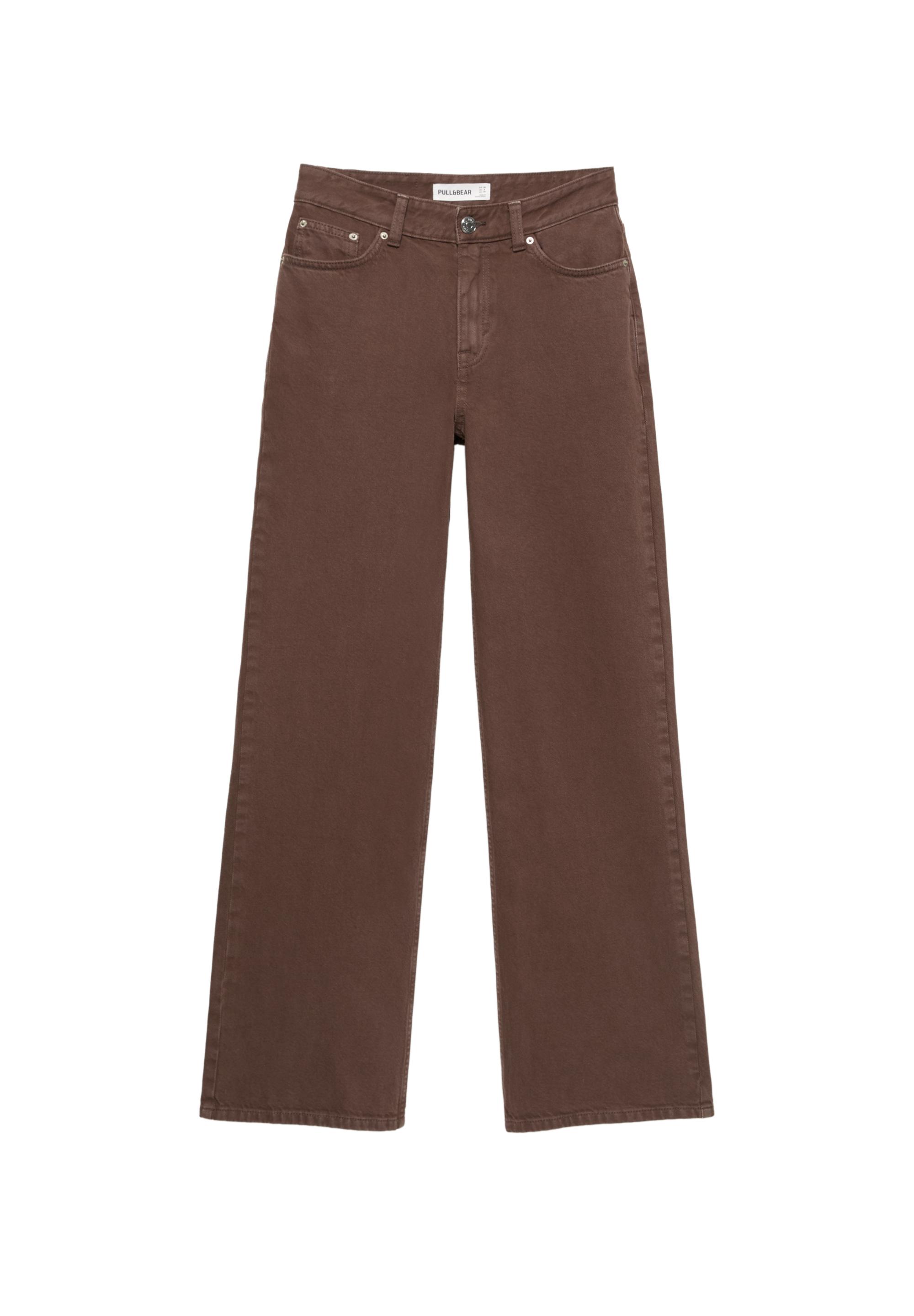 High-waist wide straight-leg jeans — Brown