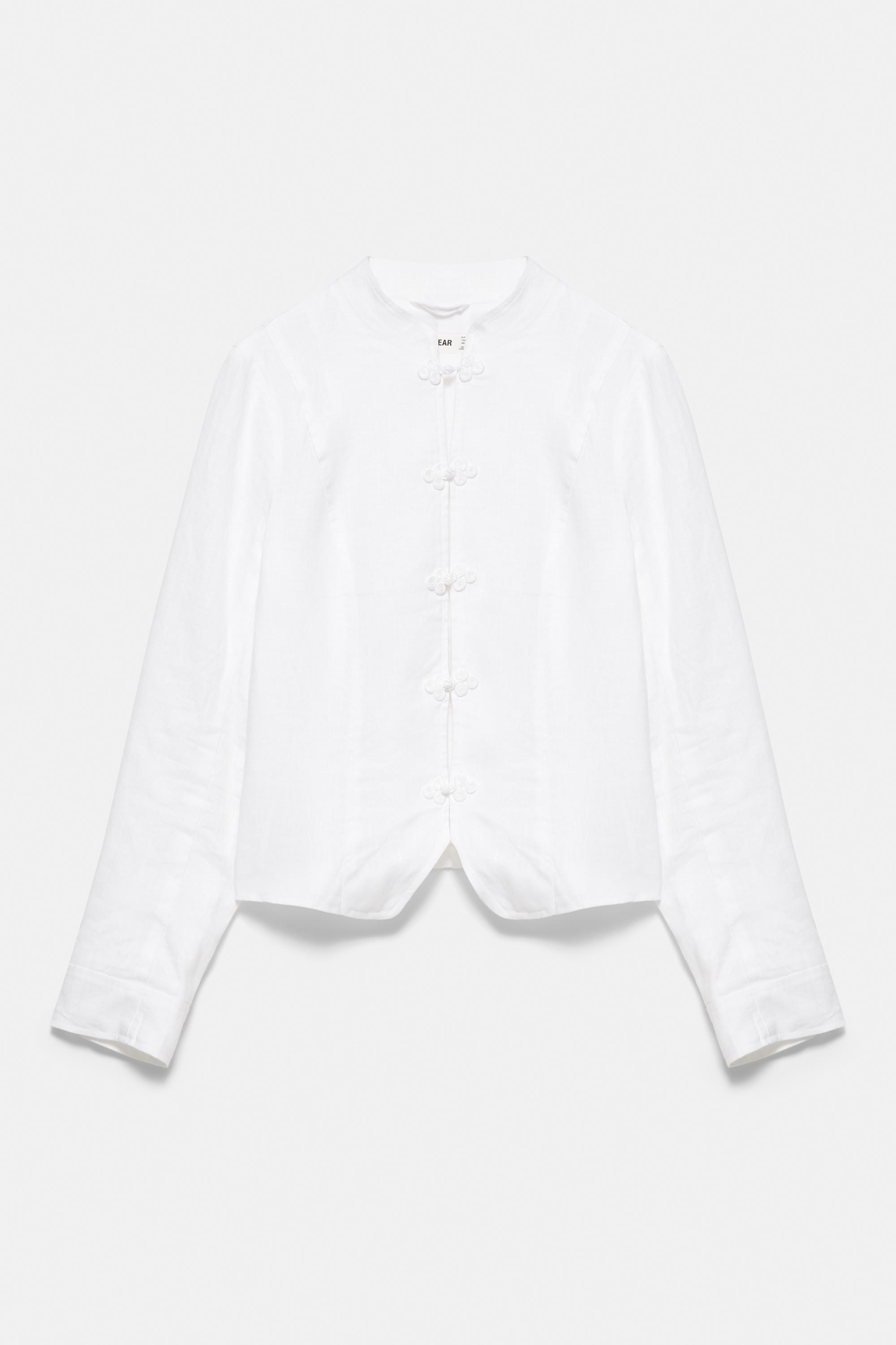 100% linen toggle jacket — White