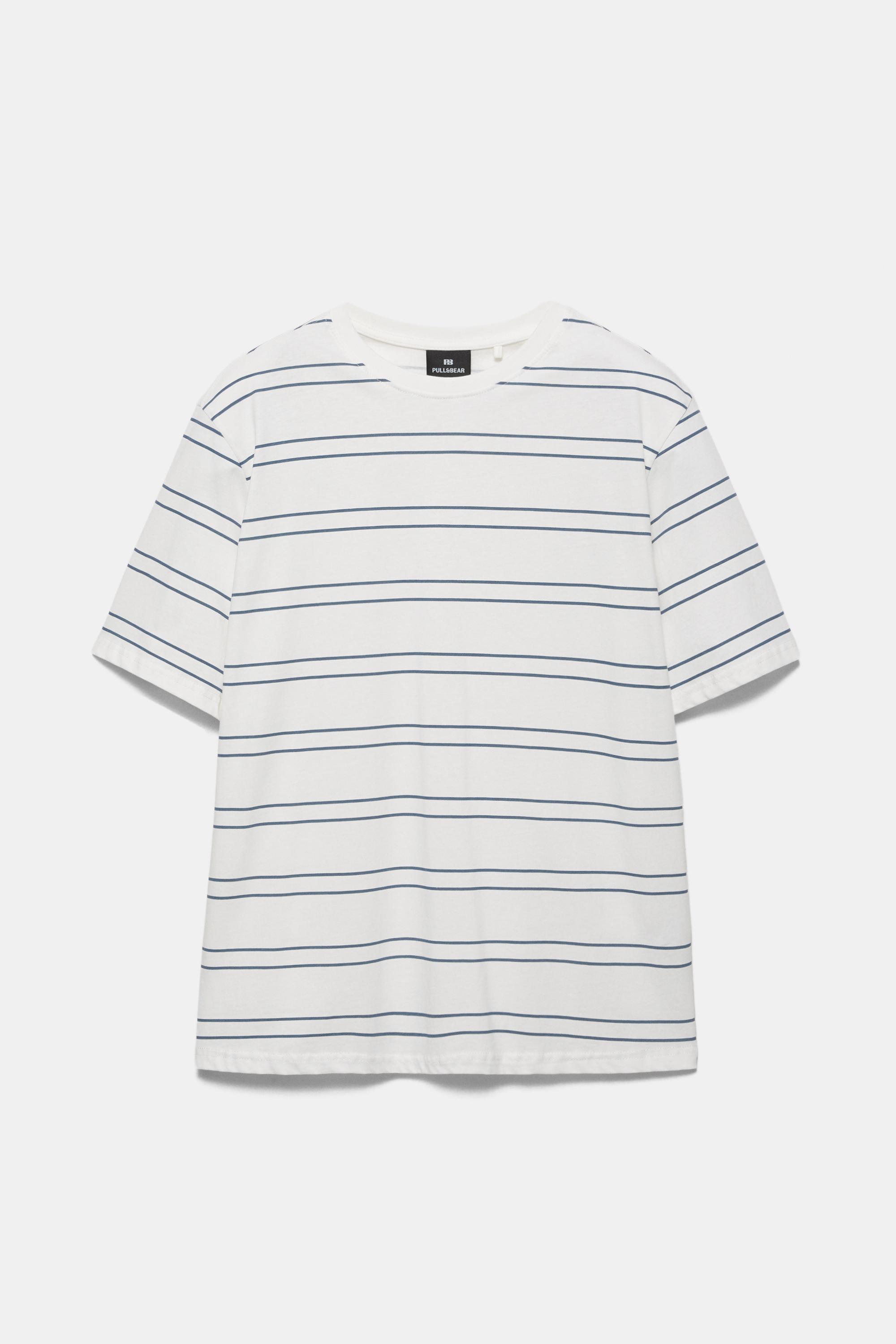 Basic short sleeve cotton T-shirt — Blue/White
