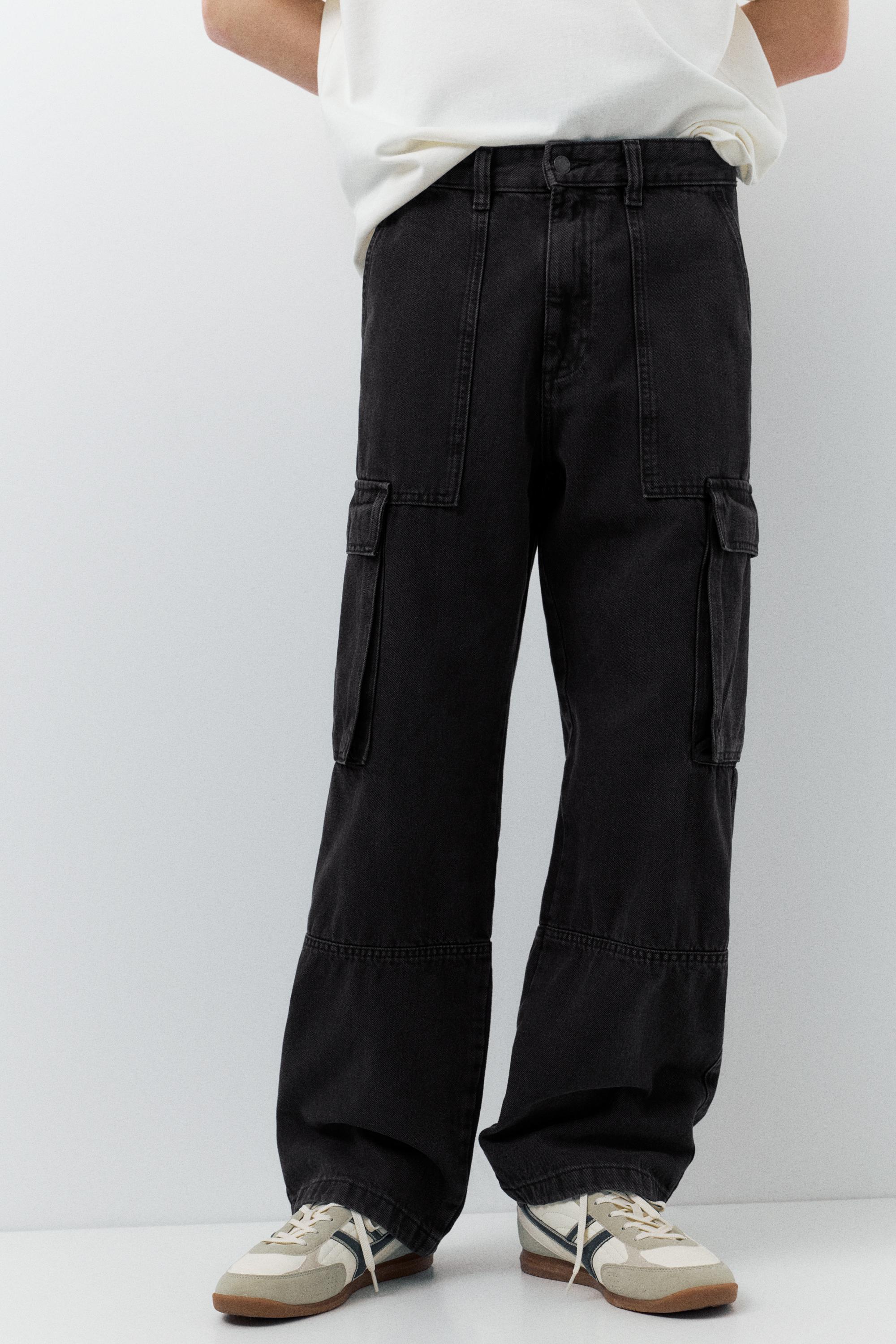 Baggy cargo jeans — Faded black