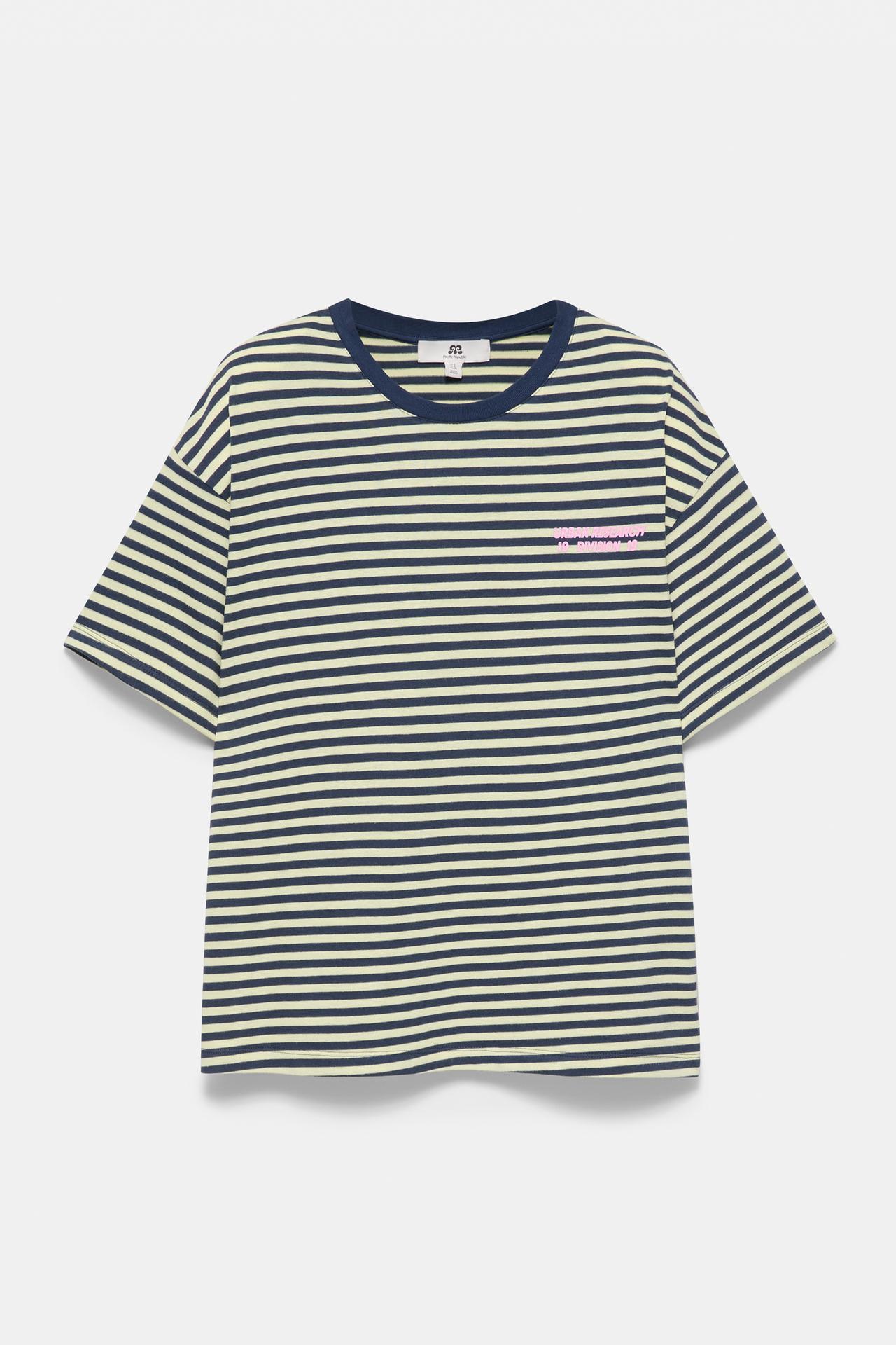 Striped T-shirt with text — Dark navy
