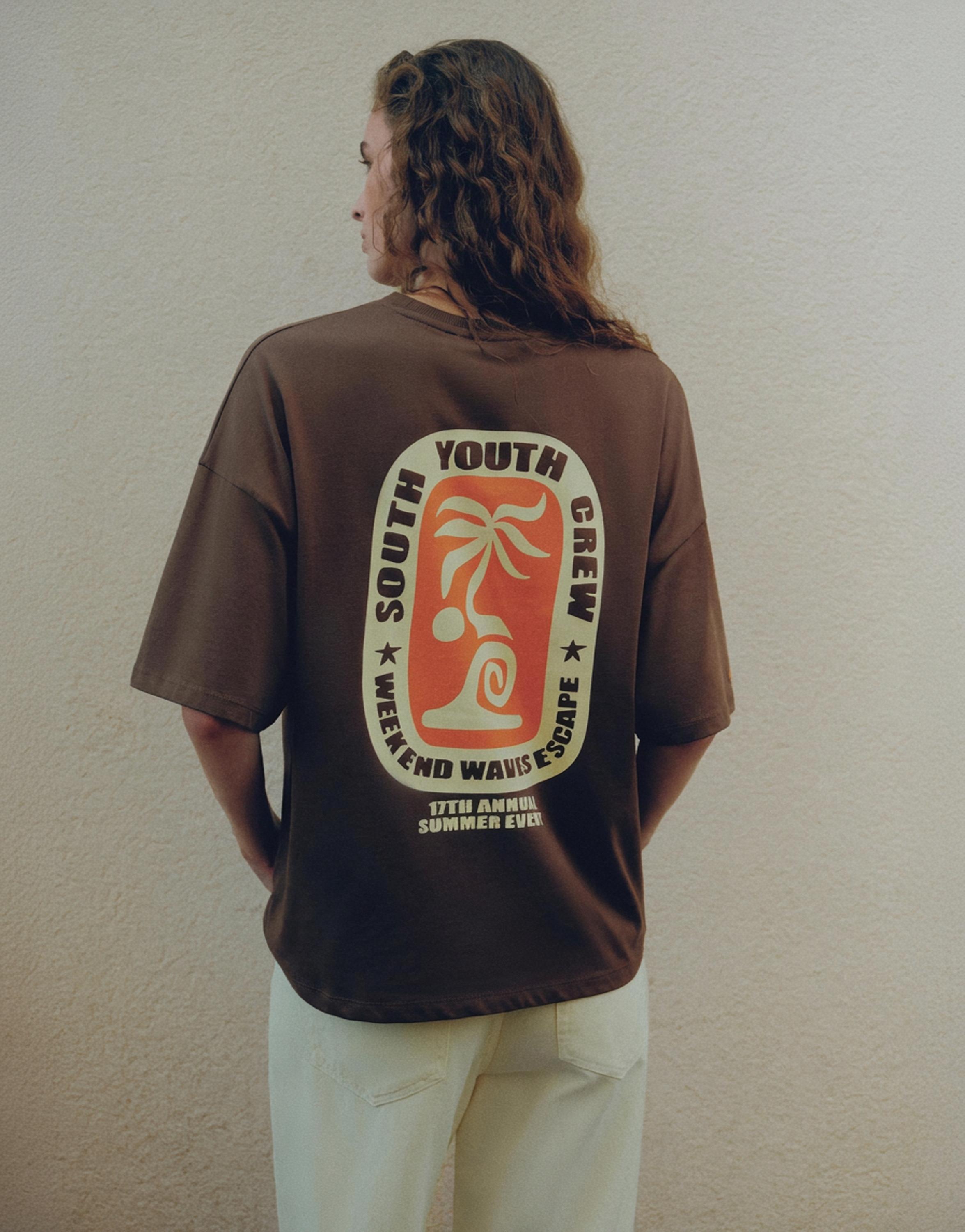 Brown palm tree graphic T-shirt — Brown