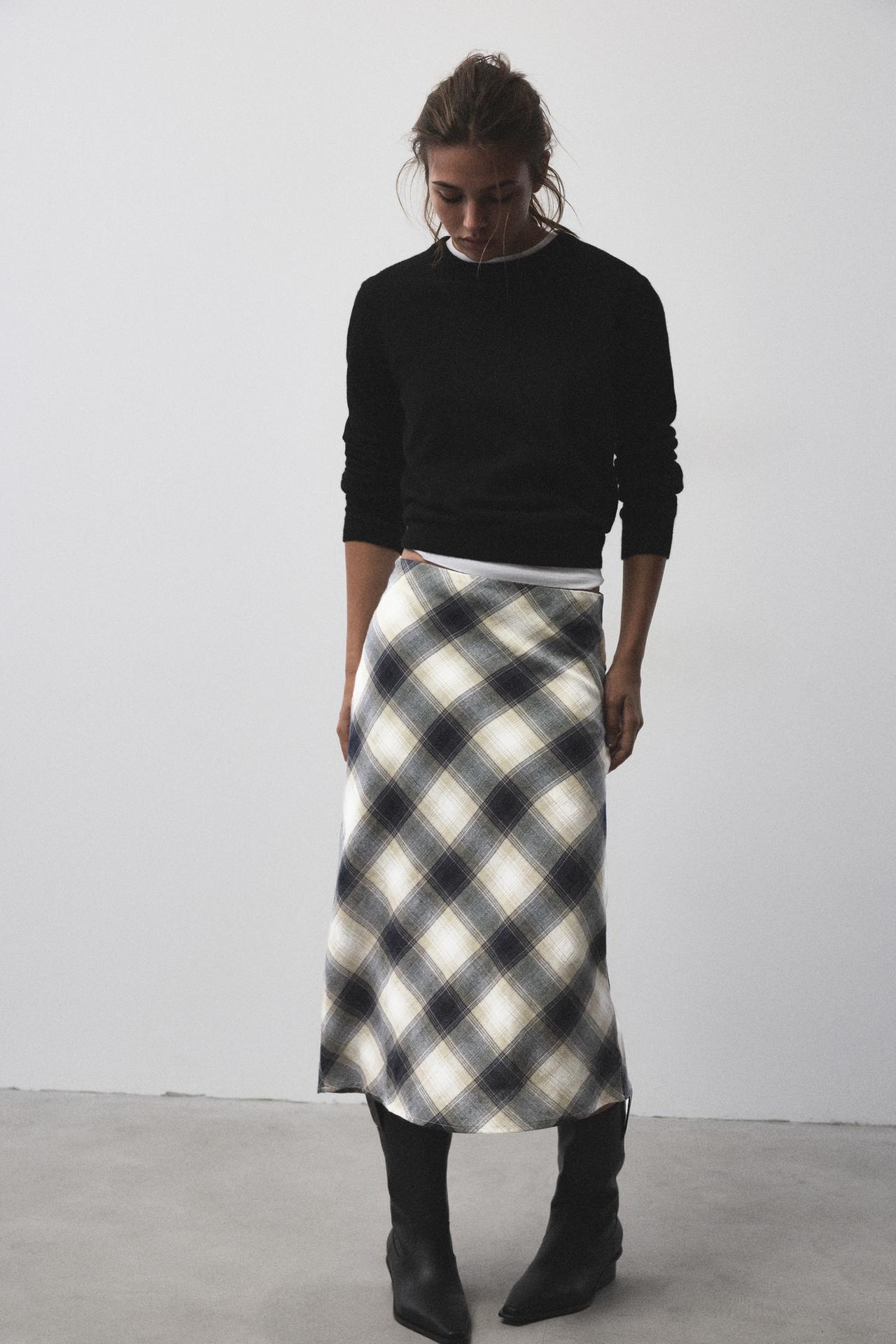 Check midi skirt — White/Black