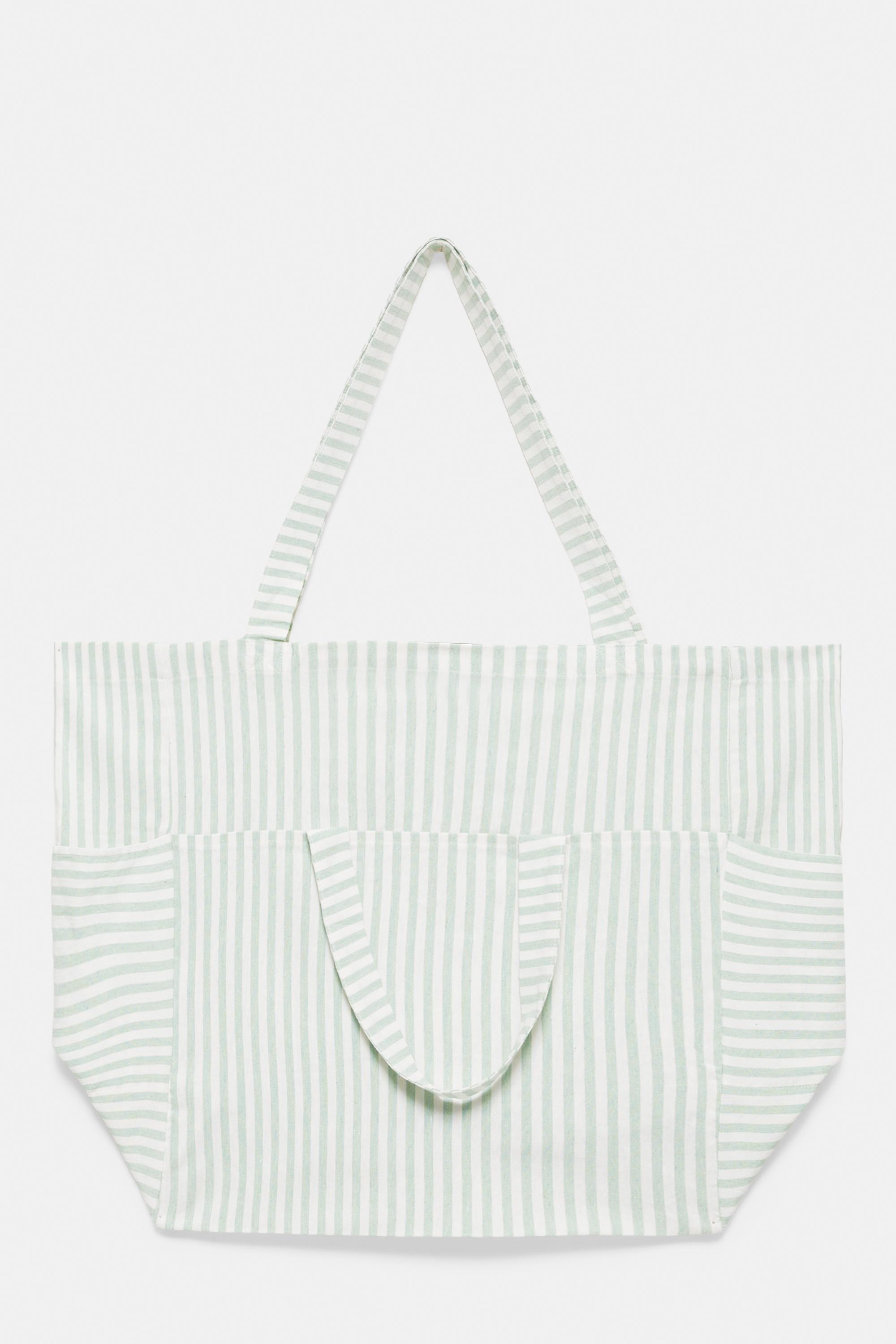 Large striped tote bag — Faded green