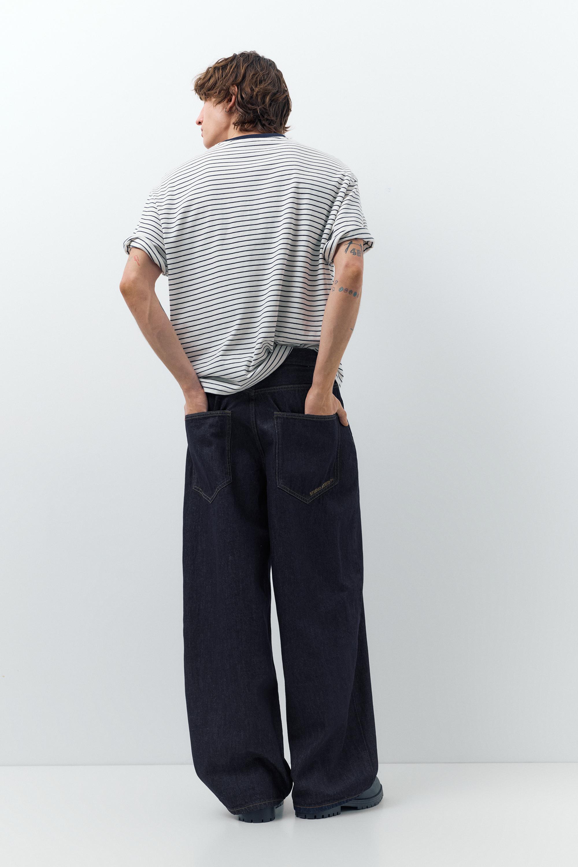 Embroidered super baggy jeans — Navy