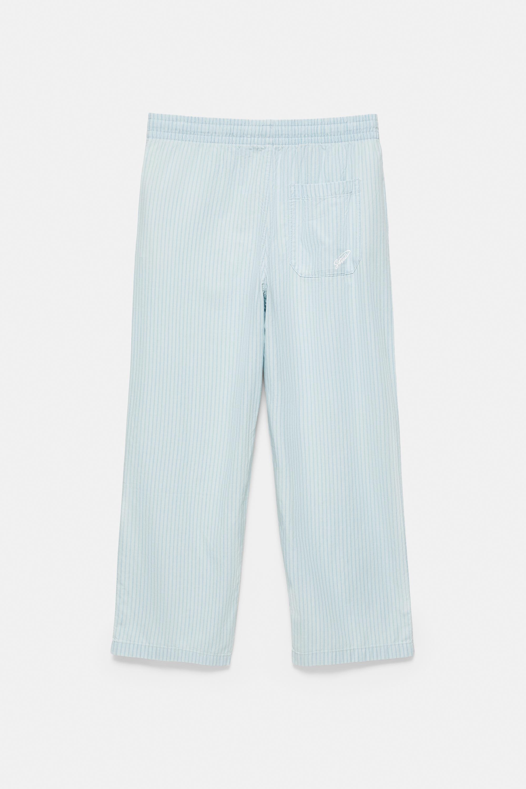 Striped pyjama-style trousers — Pale indigo