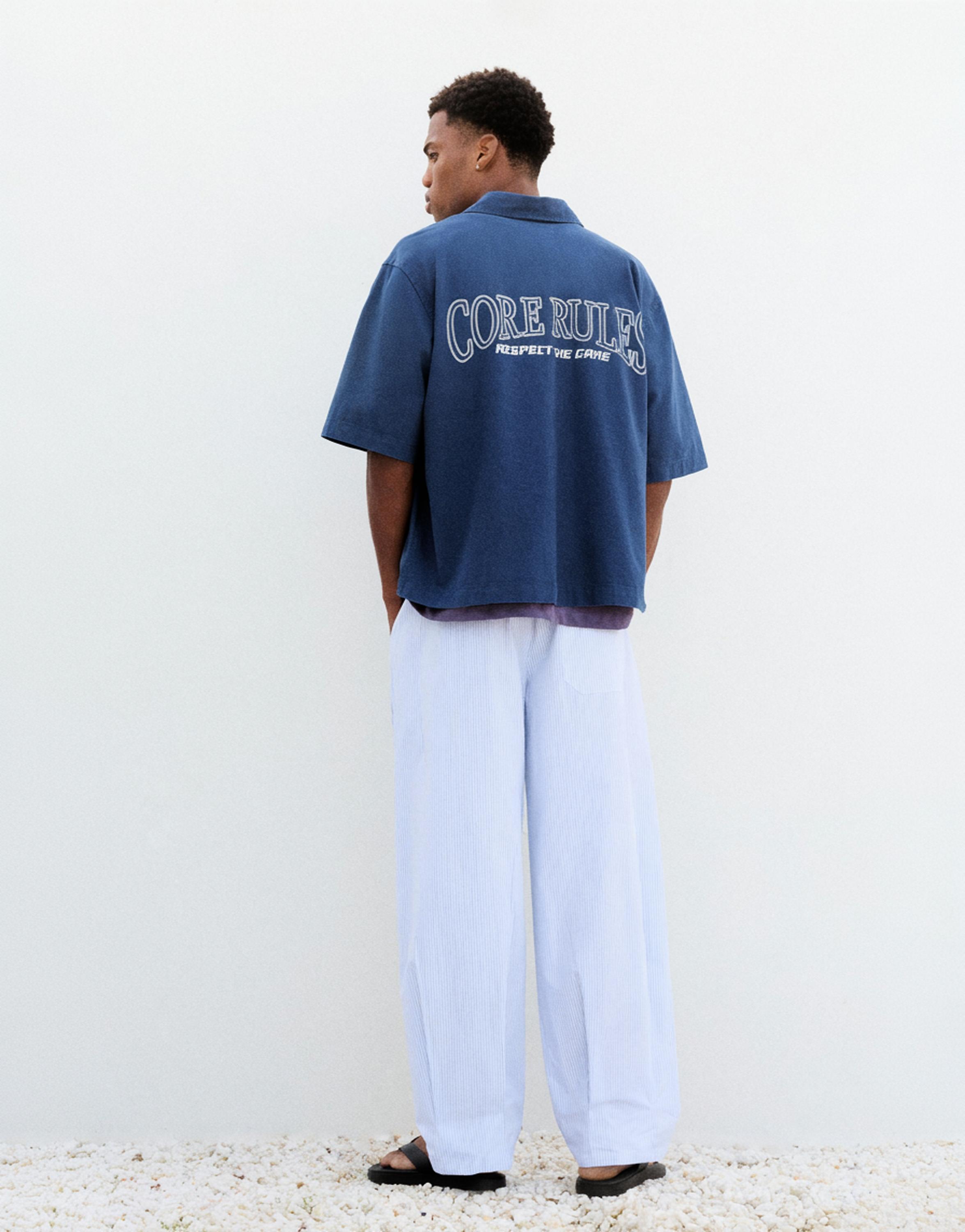 Relaxed fit striped pyjama-style trousers — Pale blue