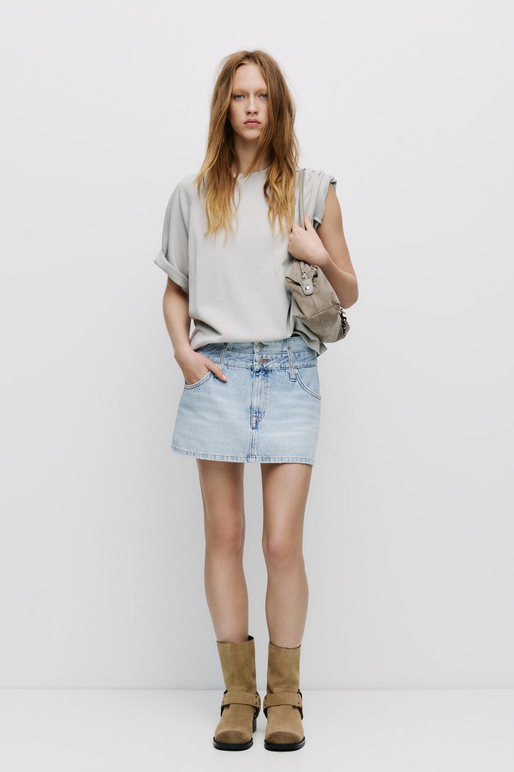 Double waistband denim mini skirt PULL&BEAR