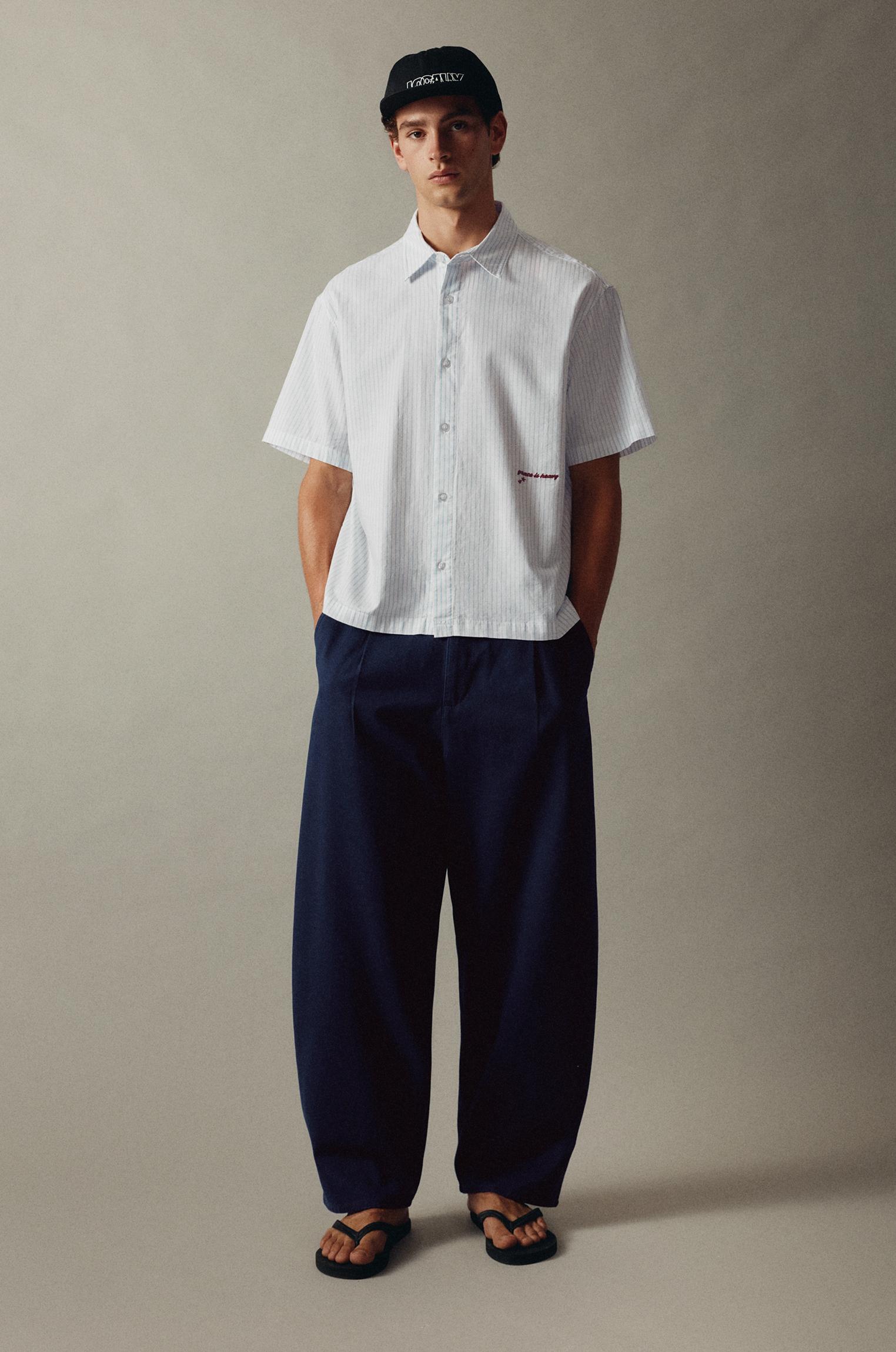 Striped short sleeve shirt — Pale ecru