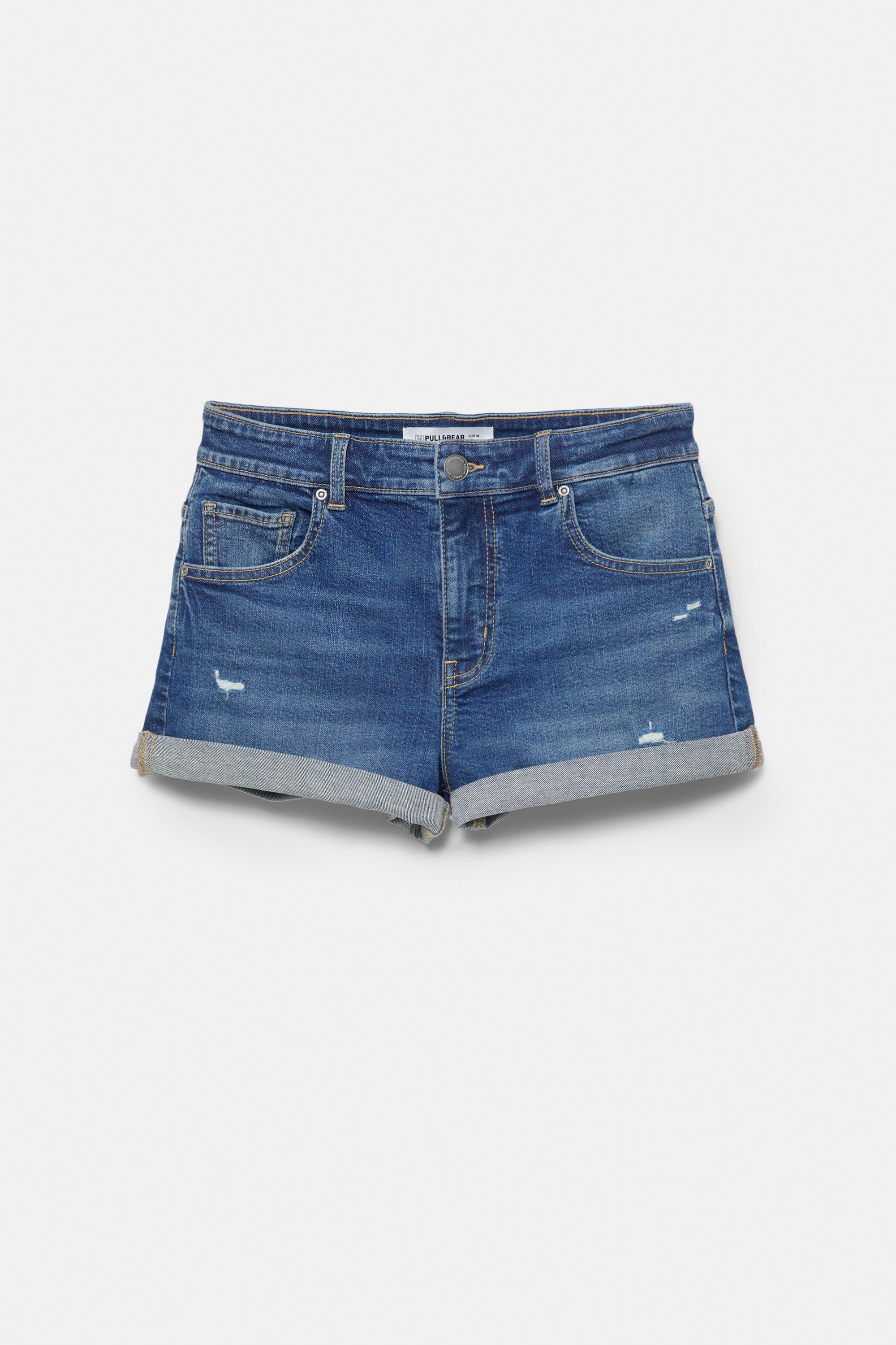 Orta bel denim şort - Görsel 5